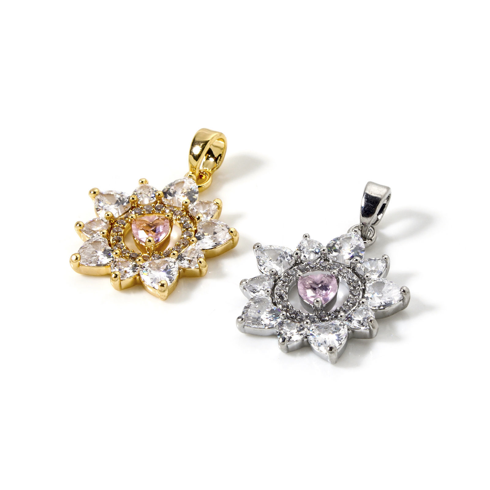 Изображение 1 ШТ Экологичный Латунь Коллекция Флоры Подвески настоящее золото с покрытием Цветы Бижутерия усыпанная мелким фианит Прозрачный Искусственный Циркон