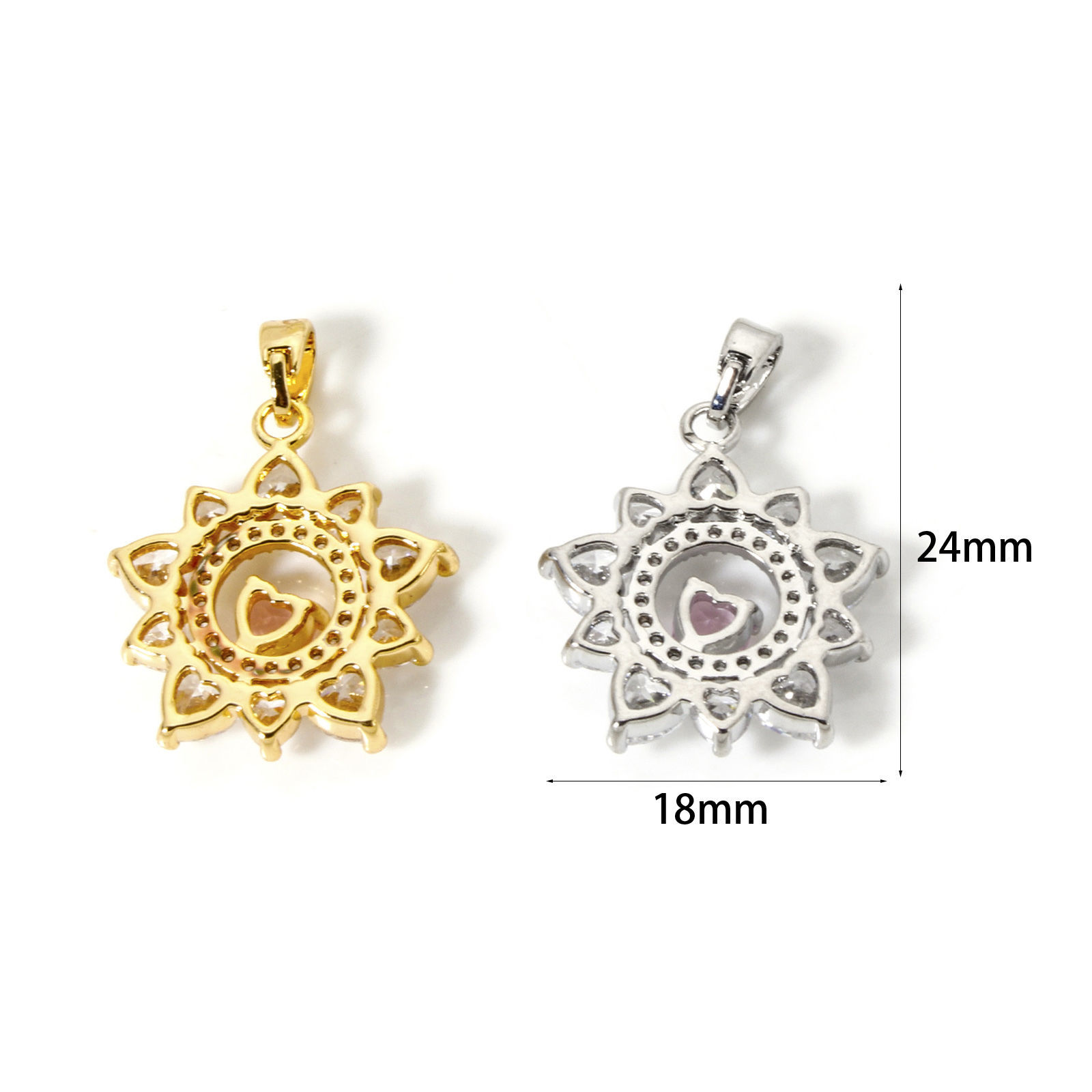 Изображение 1 ШТ Экологичный Латунь Коллекция Флоры Подвески настоящее золото с покрытием Цветы Бижутерия усыпанная мелким фианит Прозрачный Искусственный Циркон