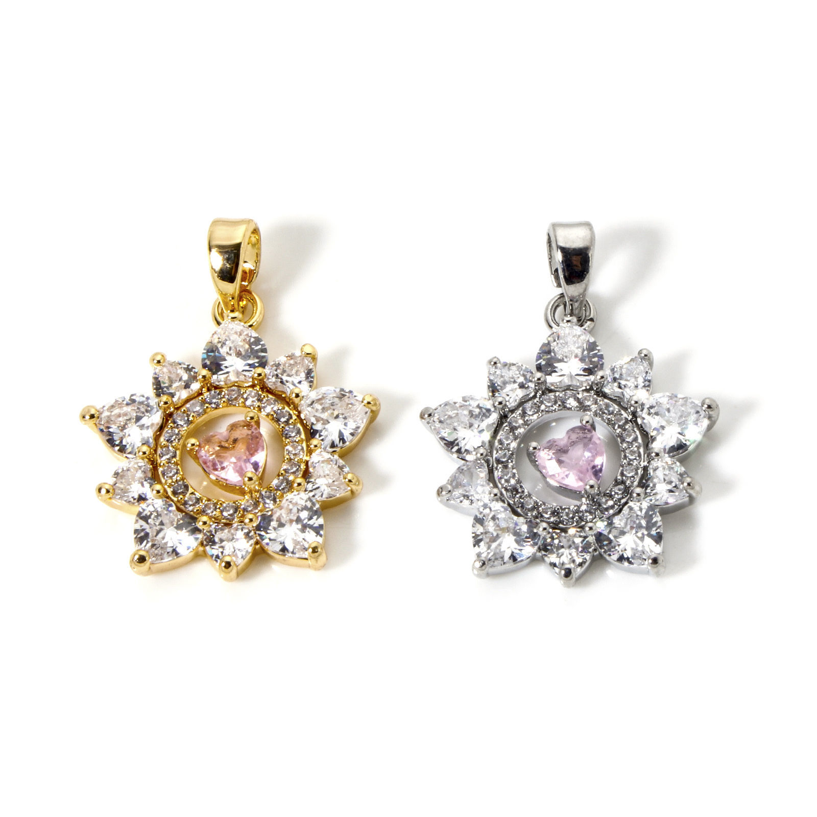 Изображение 1 ШТ Экологичный Латунь Коллекция Флоры Подвески настоящее золото с покрытием Цветы Бижутерия усыпанная мелким фианит Прозрачный Искусственный Циркон