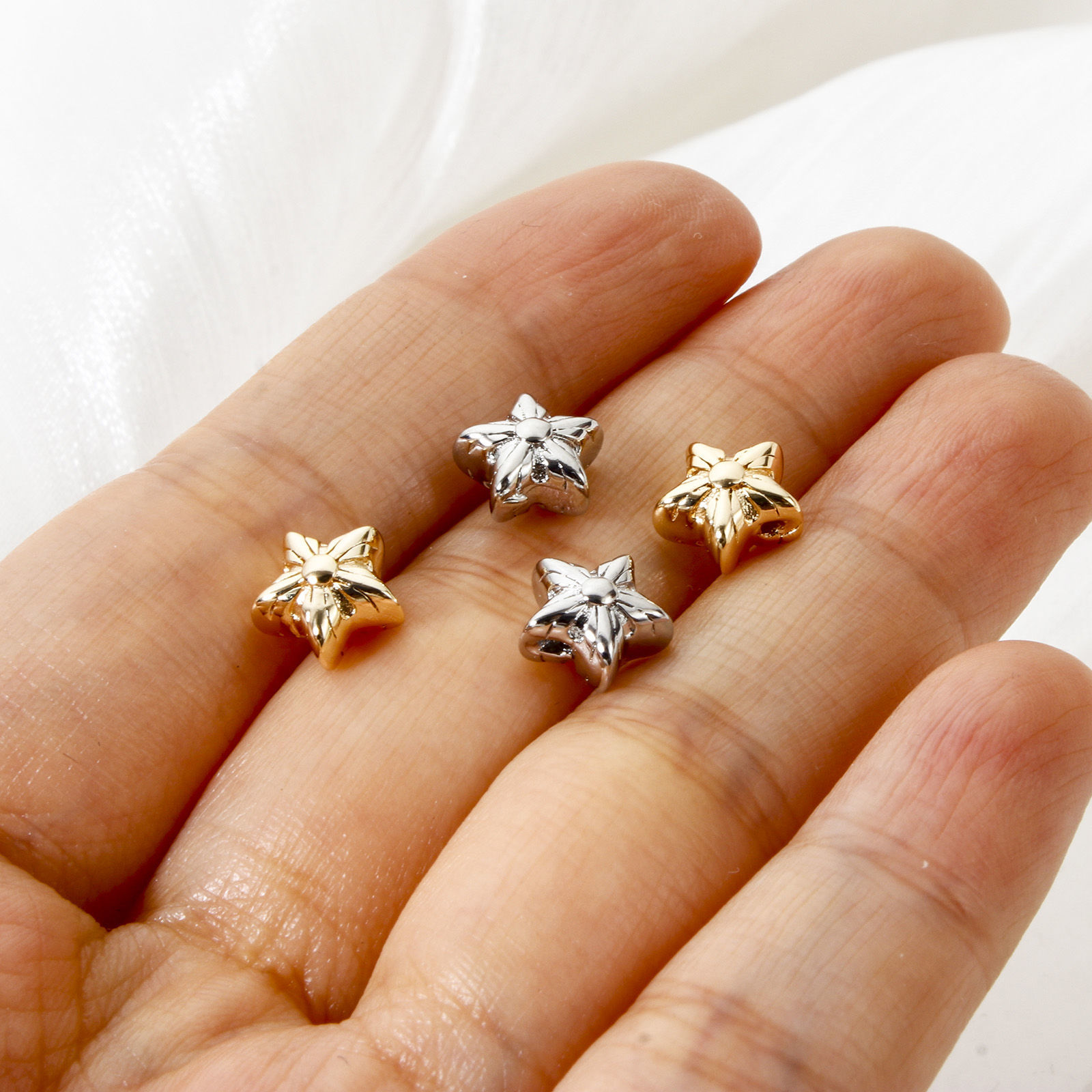 Picture of Eco-friendly Brass Galaxy Beads For DIY Jewelry Making Real Gold Plated Pentagram Star 3D 8.5mm x 8mm