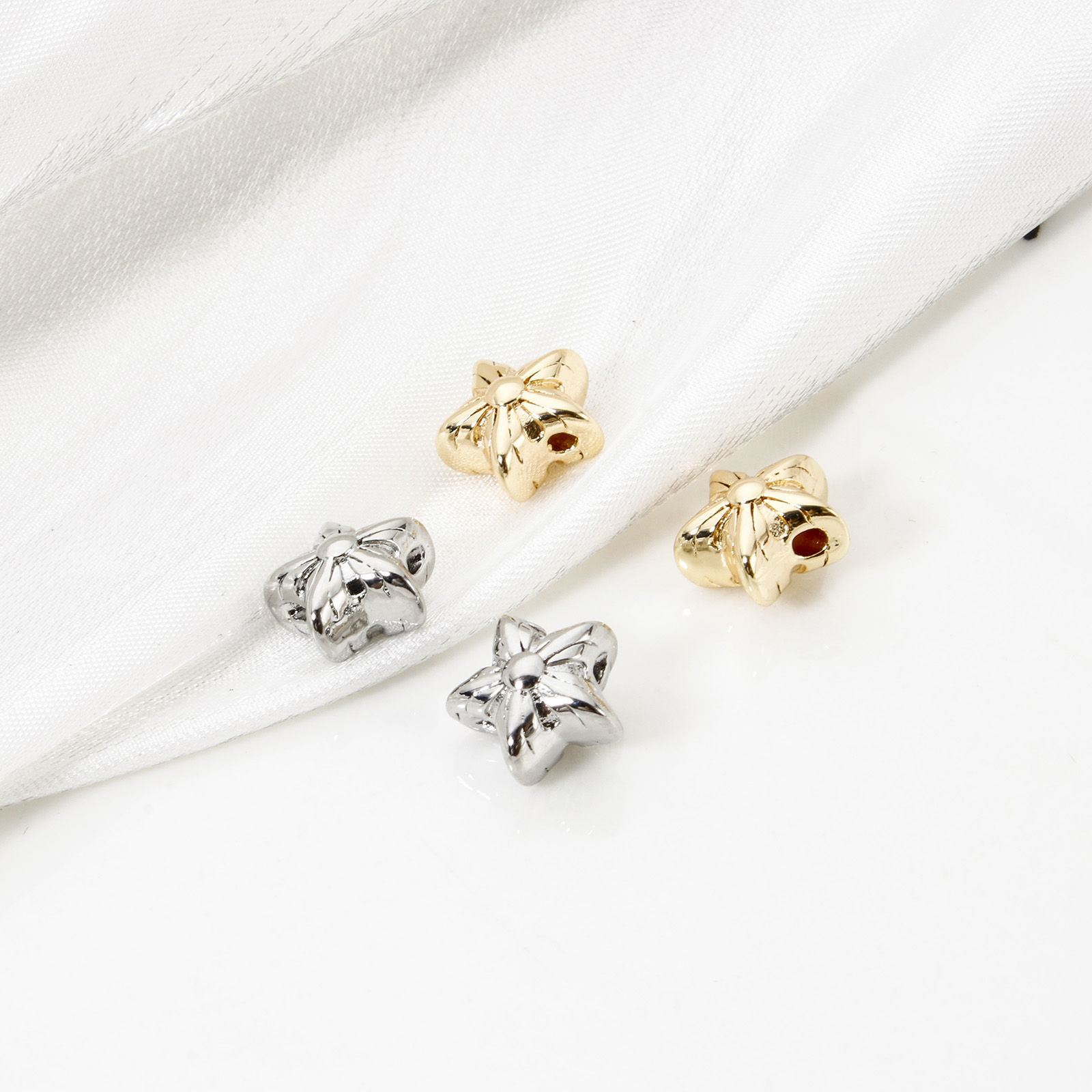 Picture of Eco-friendly Brass Galaxy Beads For DIY Jewelry Making Real Gold Plated Pentagram Star 3D 8.5mm x 8mm