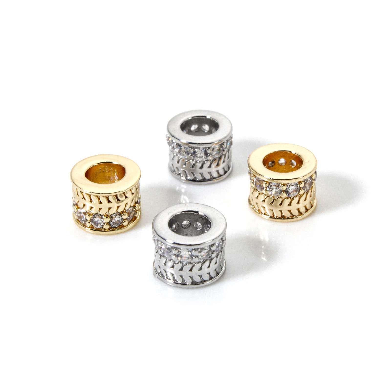 Picture of Brass Spacer Beads For DIY Bracelet Jewelry Making Findings Real Gold Plated Cylinder Arrowhead Micro Pave Clear Cubic Zirconia 6.5mm x 5mm, Hole: Approx 3.4mm