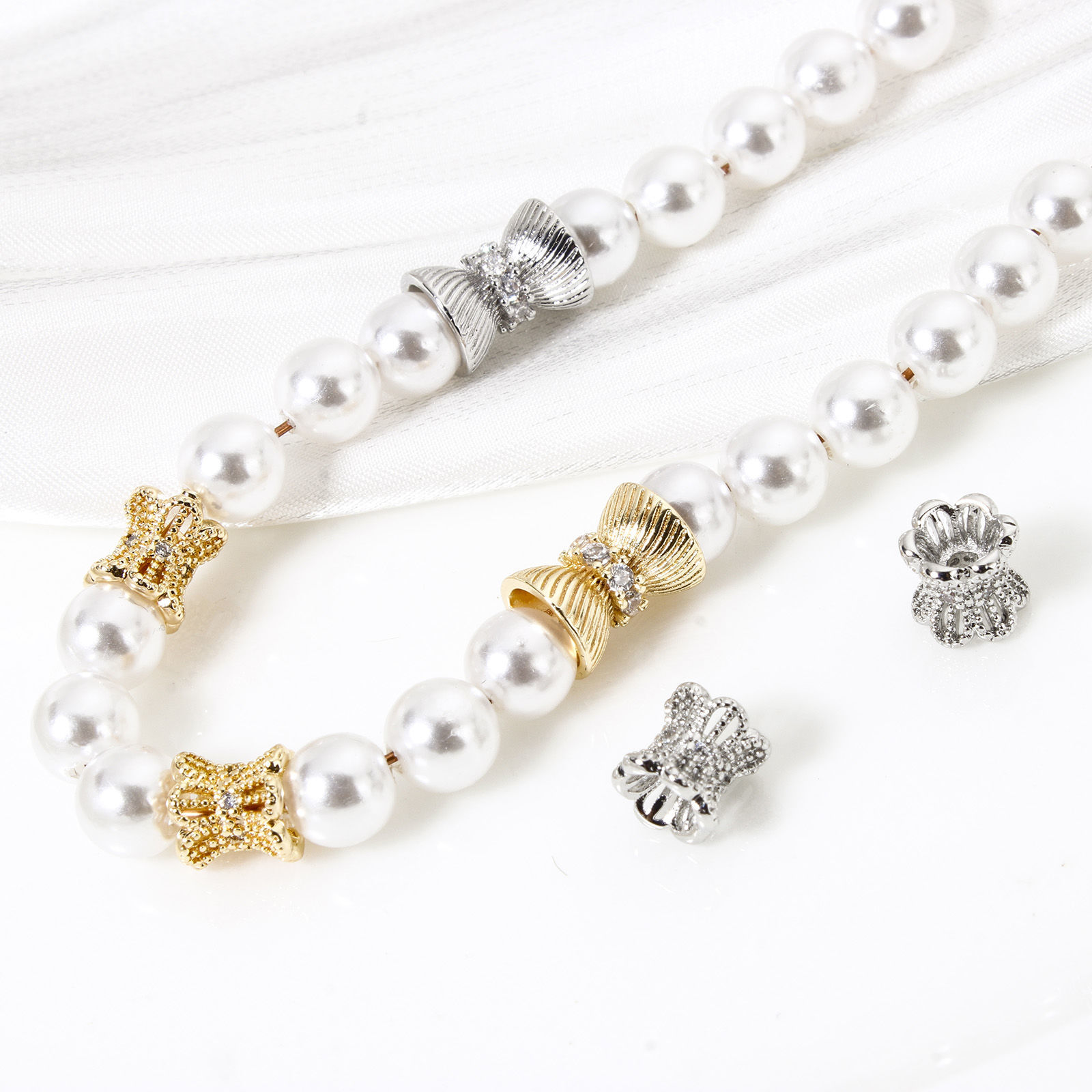 Picture of Eco-friendly Brass Beads For DIY Jewelry Making Real Gold Plated Hourglass Micro Pave Clear Cubic Zirconia