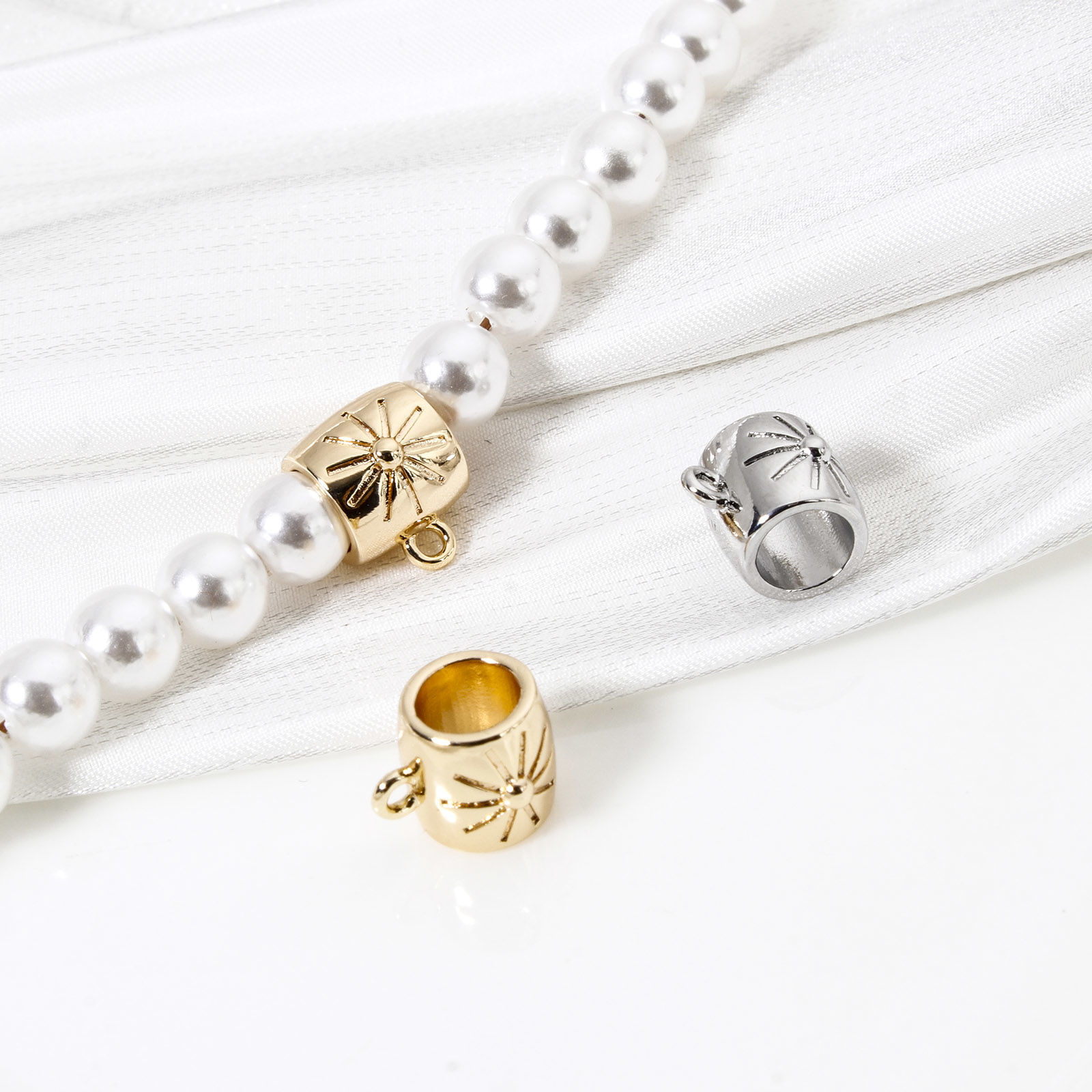 Picture of Eco-friendly Brass Bail Beads With Loop For DIY Jewelry Making Findings Barrel Star Real Gold Plated 10mm x 8mm