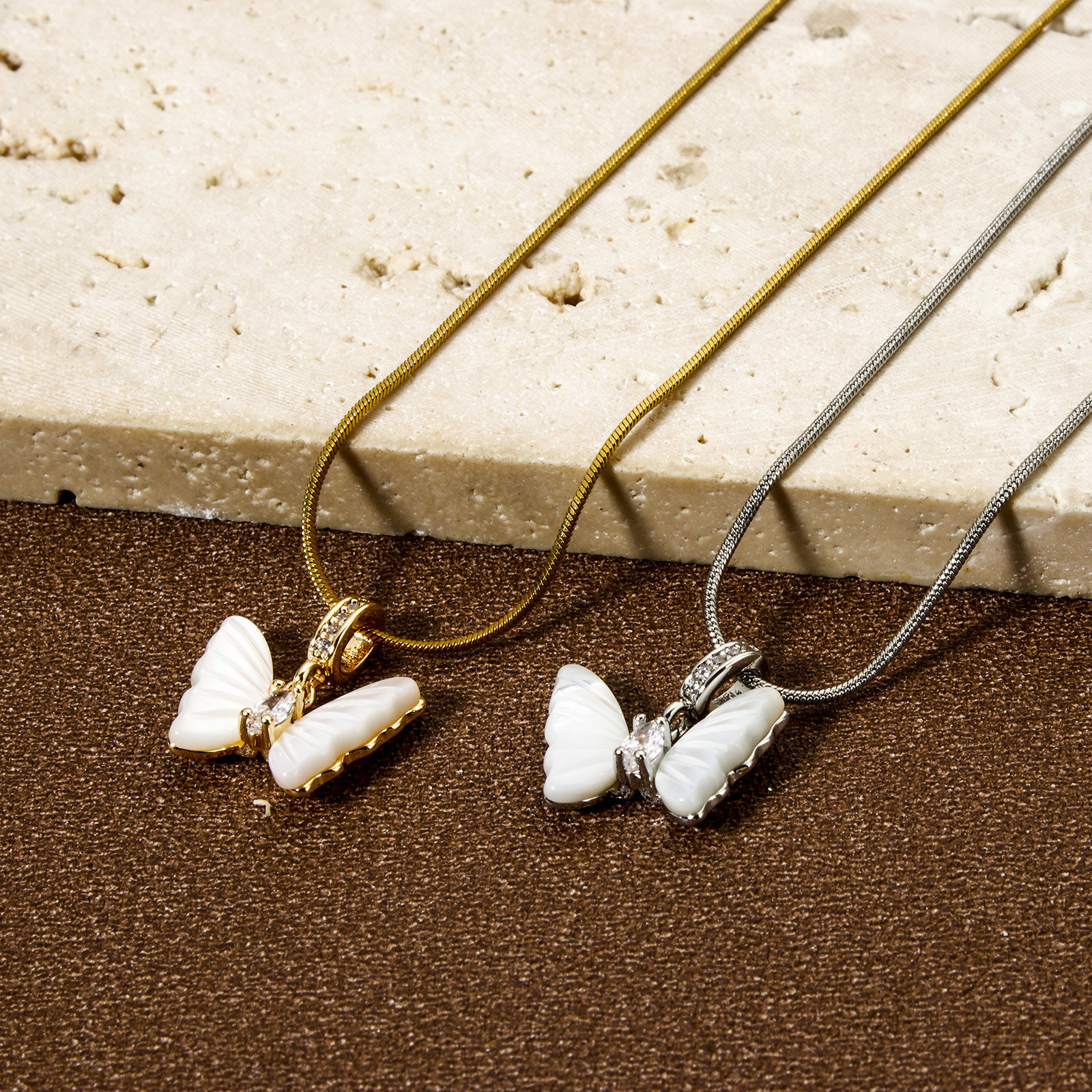 Picture of Eco-friendly Brass Insect Charms Real Gold Plated White Butterfly Animal Imitation Shell Clear Cubic Zirconia 17mm x 16mm