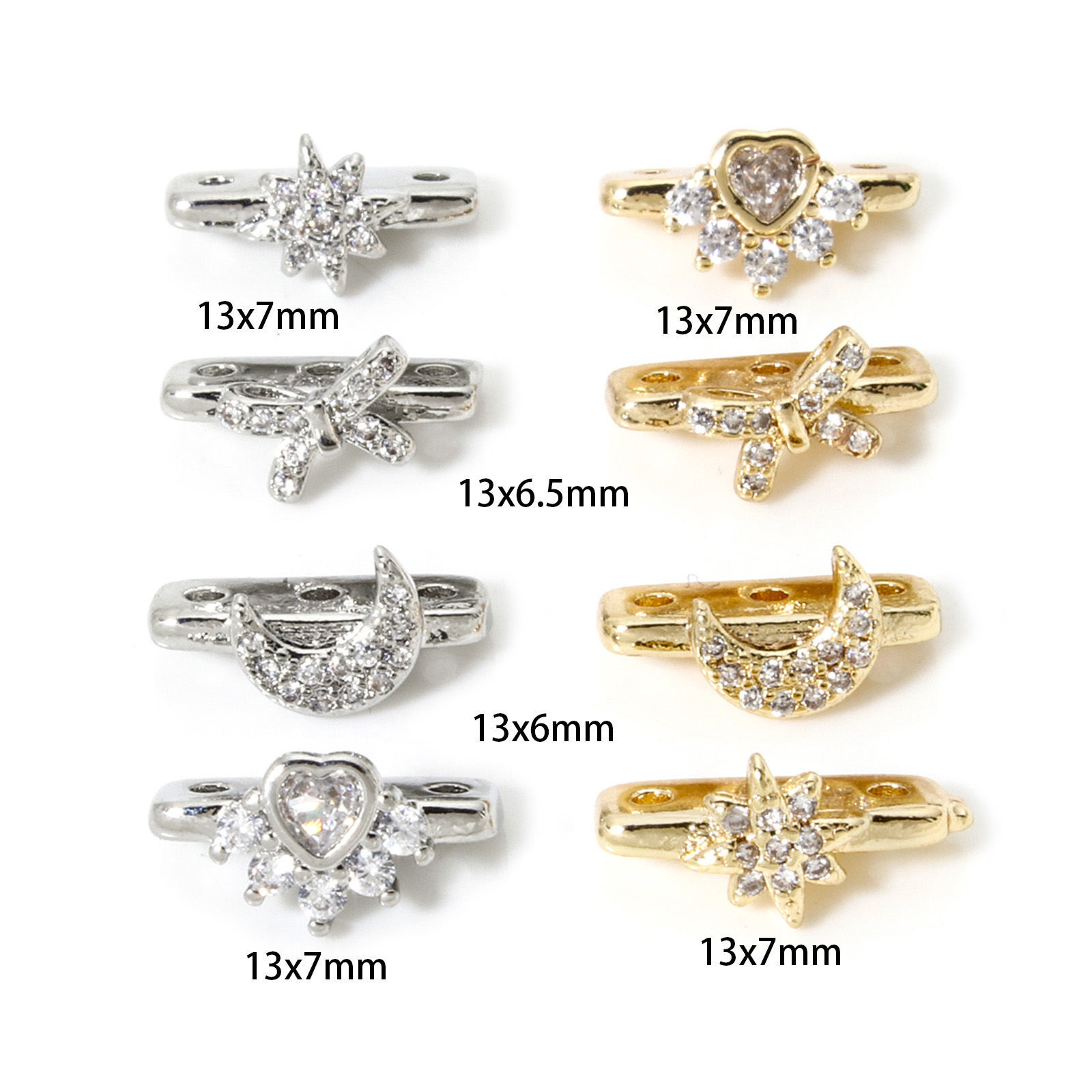 Imagen de 2 Unidades Respetuoso del Medio Ambiente Latón Perlas Espaciadoras para Hacer Pulseras DIY Hallazgos para Hacer Joyas Oro Real Chapado Micro Pave Claro Circón Artificial