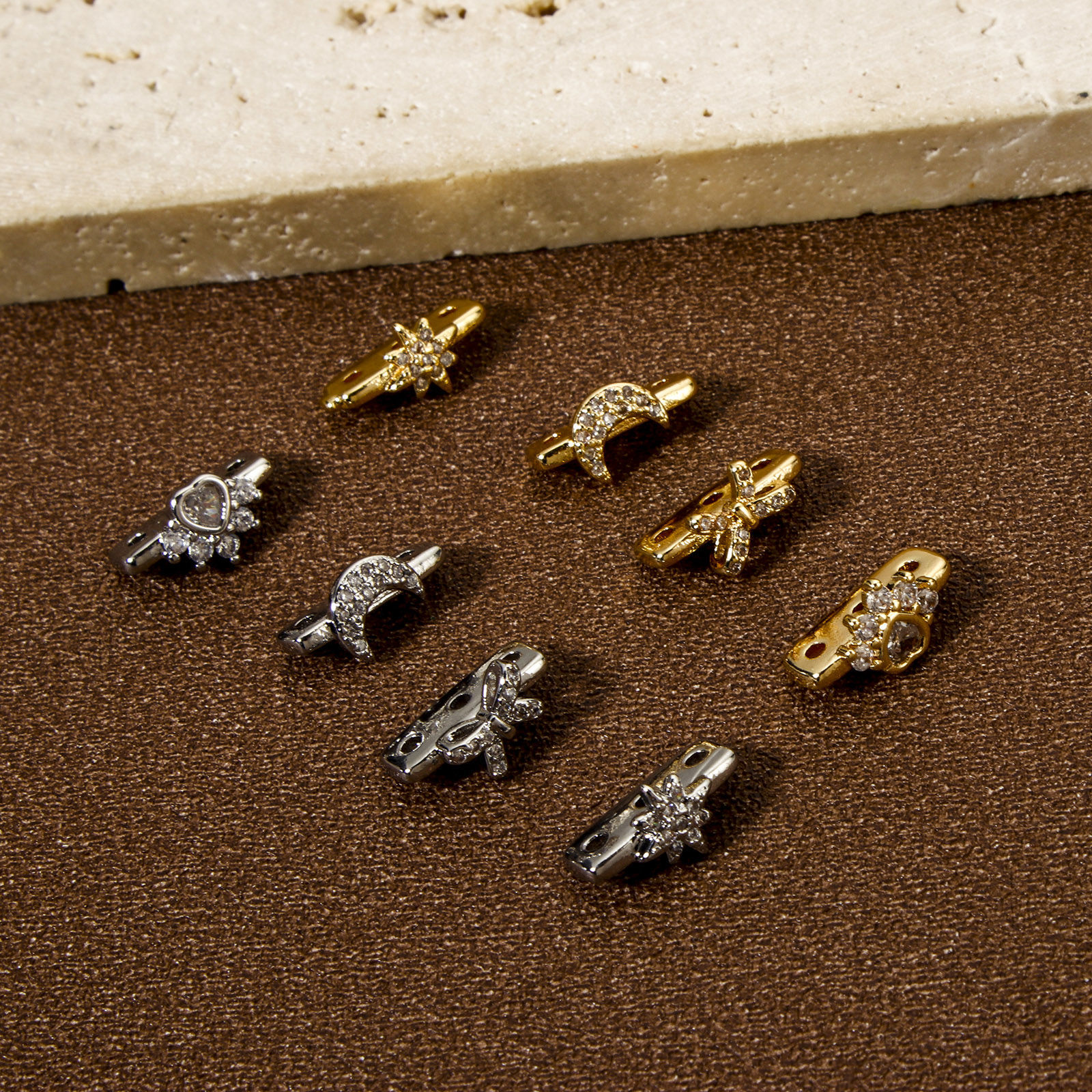 Imagen de 2 Unidades Respetuoso del Medio Ambiente Latón Perlas Espaciadoras para Hacer Pulseras DIY Hallazgos para Hacer Joyas Oro Real Chapado Micro Pave Claro Circón Artificial