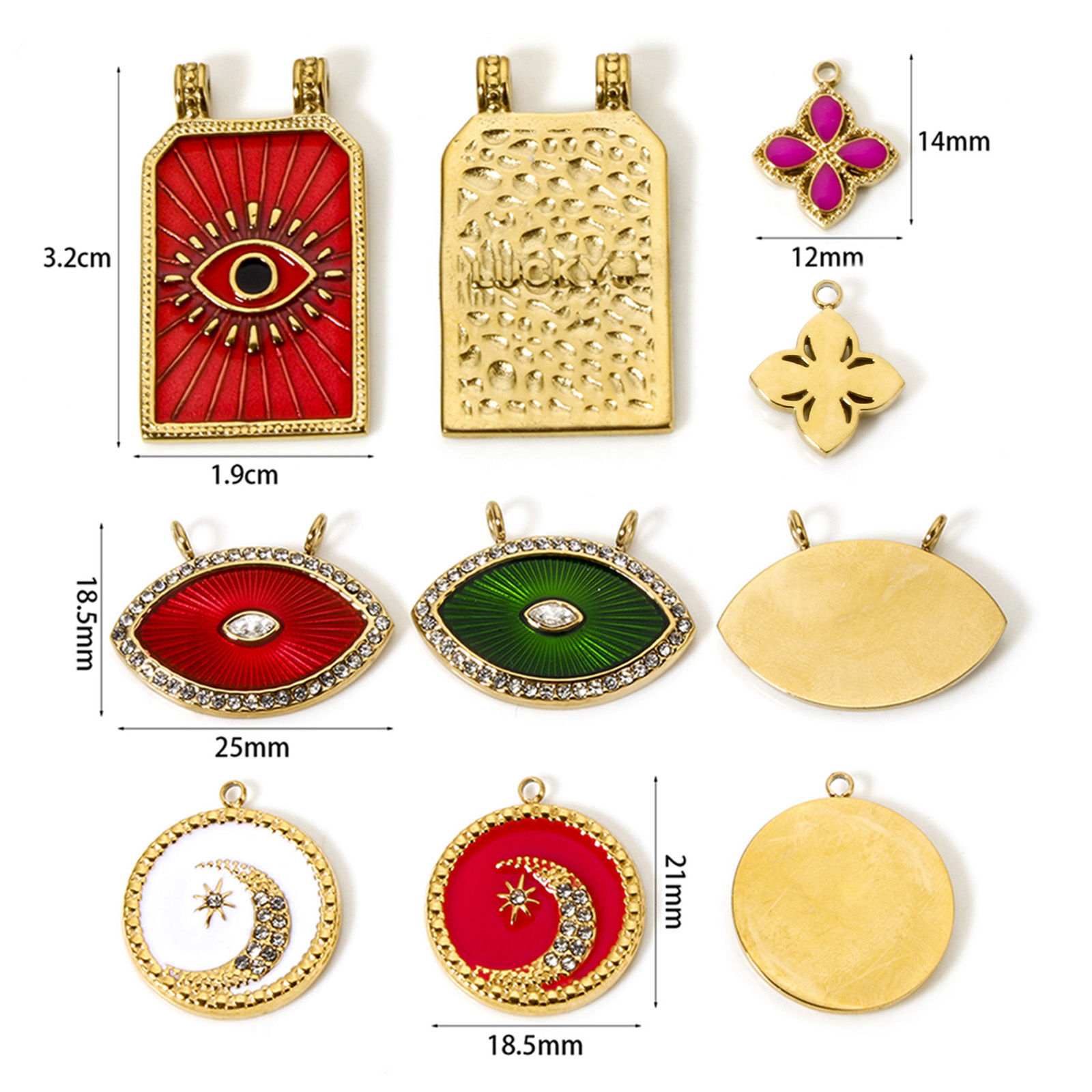 Image de 1 Pièce Pendentifs en 304 Acier Inoxydable Revêtement sous Vide PVD Respectueux de l'Environnement Plaqué Or Véritable 14K Émail