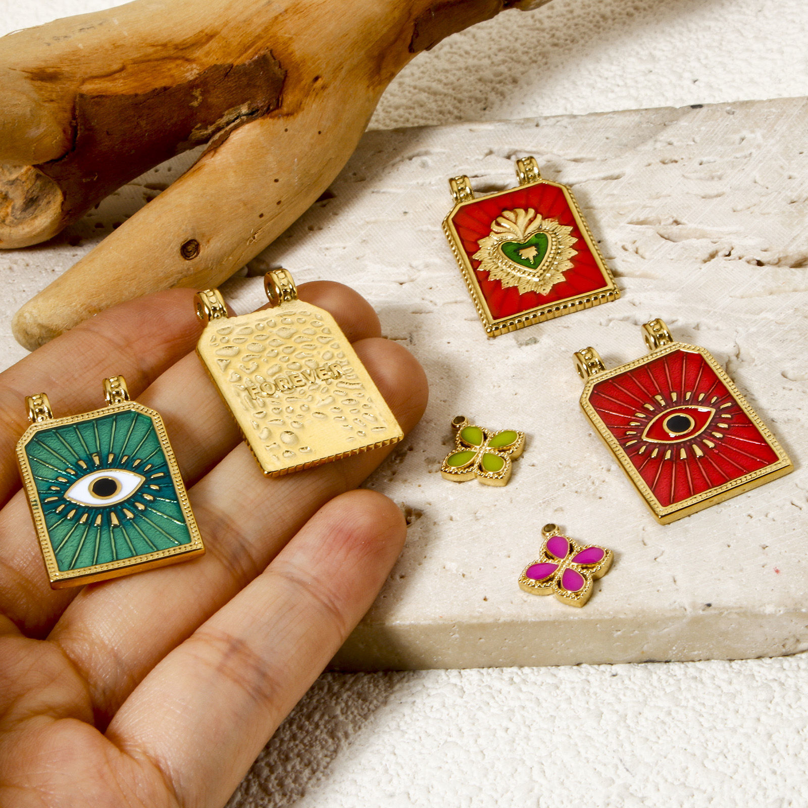 Image de 1 Pièce Pendentifs en 304 Acier Inoxydable Revêtement sous Vide PVD Respectueux de l'Environnement Plaqué Or Véritable 14K Émail