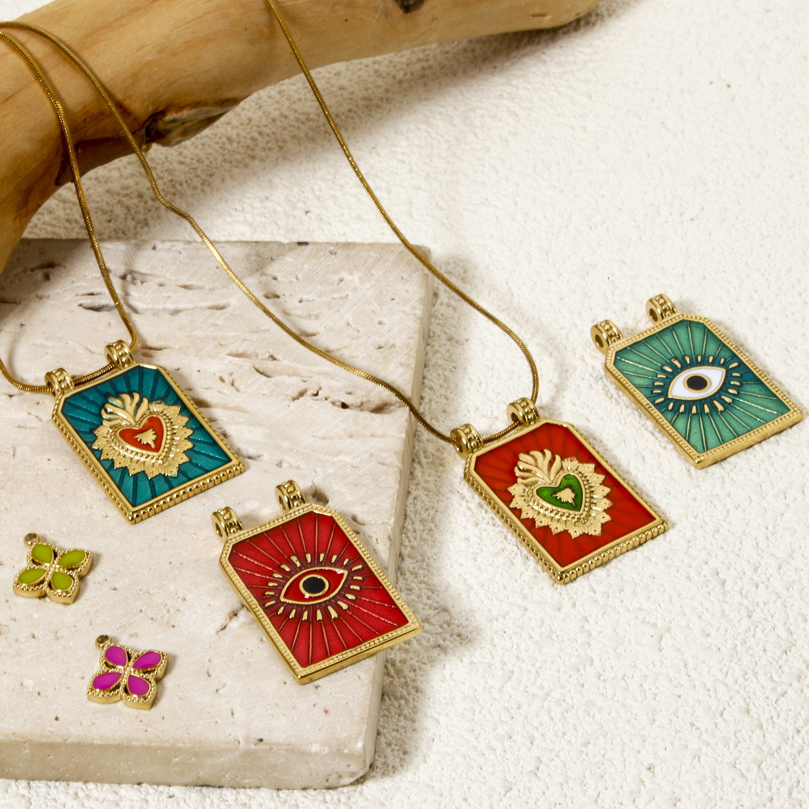 Image de 1 Pièce Pendentifs en 304 Acier Inoxydable Revêtement sous Vide PVD Respectueux de l'Environnement Plaqué Or Véritable 14K Émail