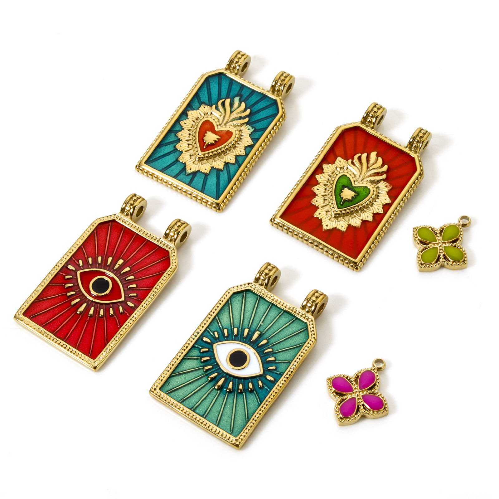 Image de 1 Pièce Pendentifs en 304 Acier Inoxydable Revêtement sous Vide PVD Respectueux de l'Environnement Plaqué Or Véritable 14K Émail