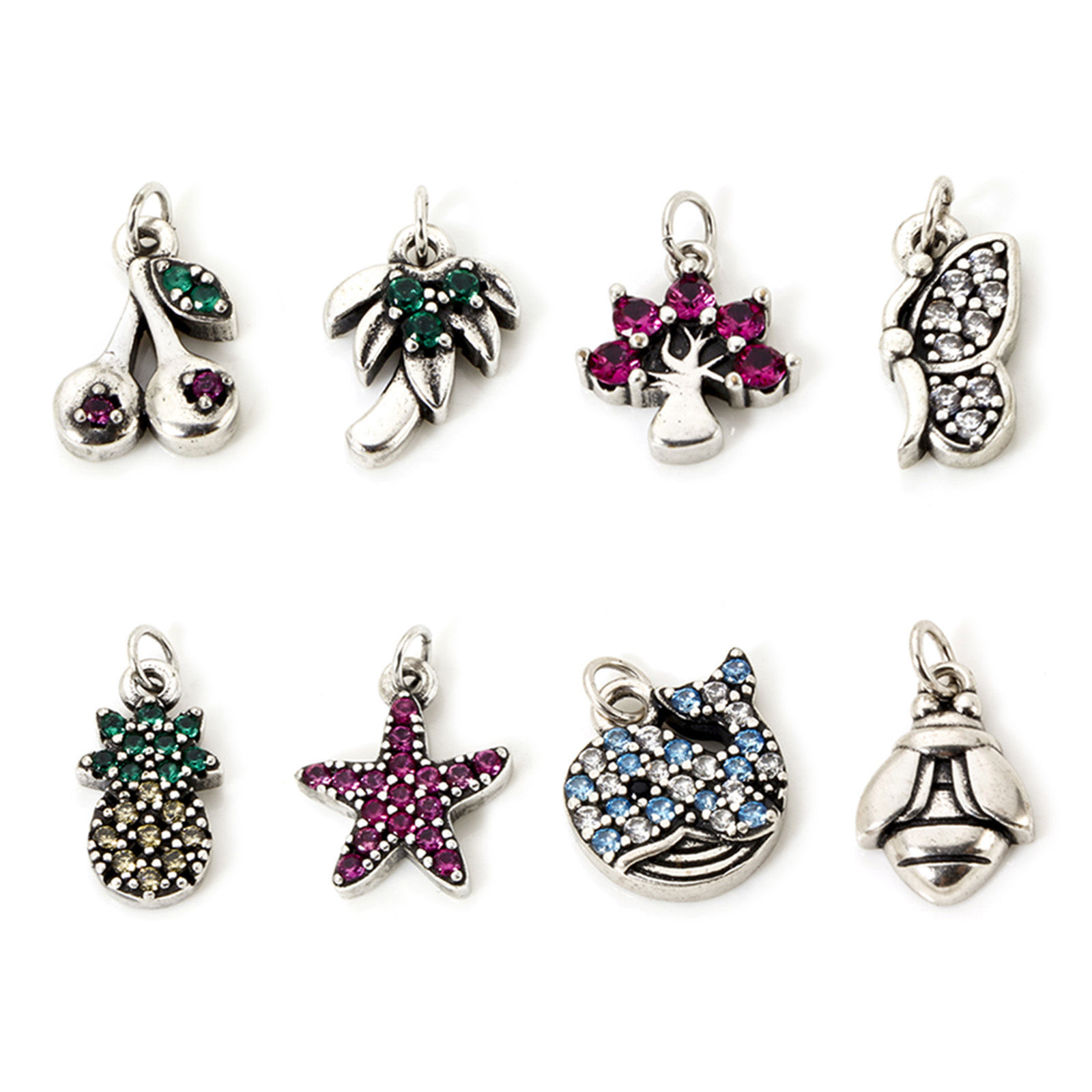 Изображение 2 ШТ Экологичный Латунь Подвески Античное Серебро Дерево Насекомые Бижутерия усыпанная мелким фианит