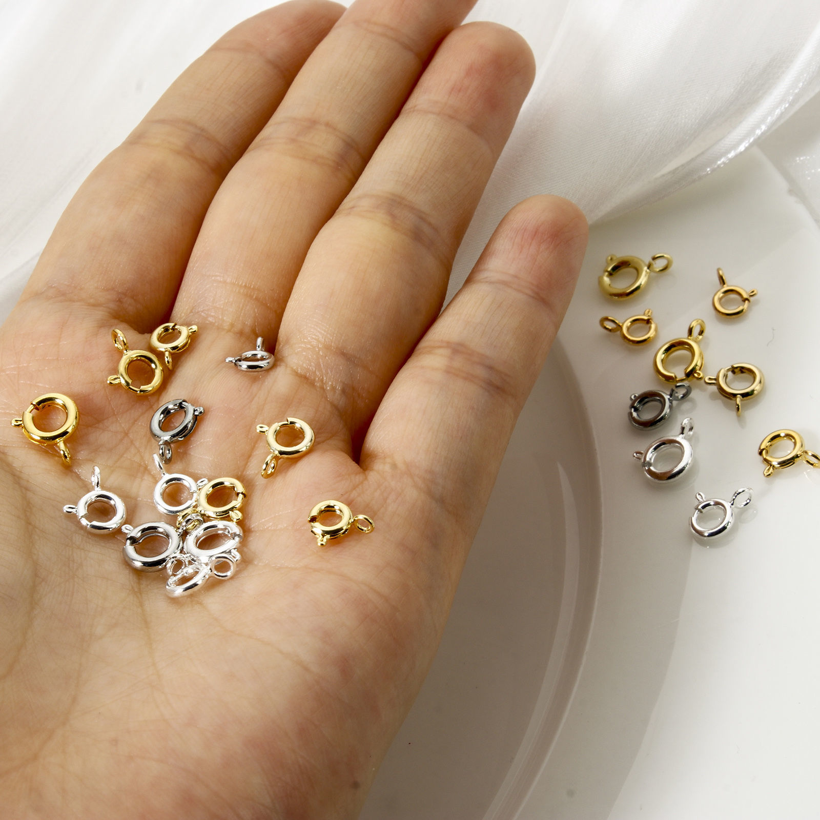 Picture of Eco-friendly Brass Bolt Spring Ring Clasps Round Real Gold Plated