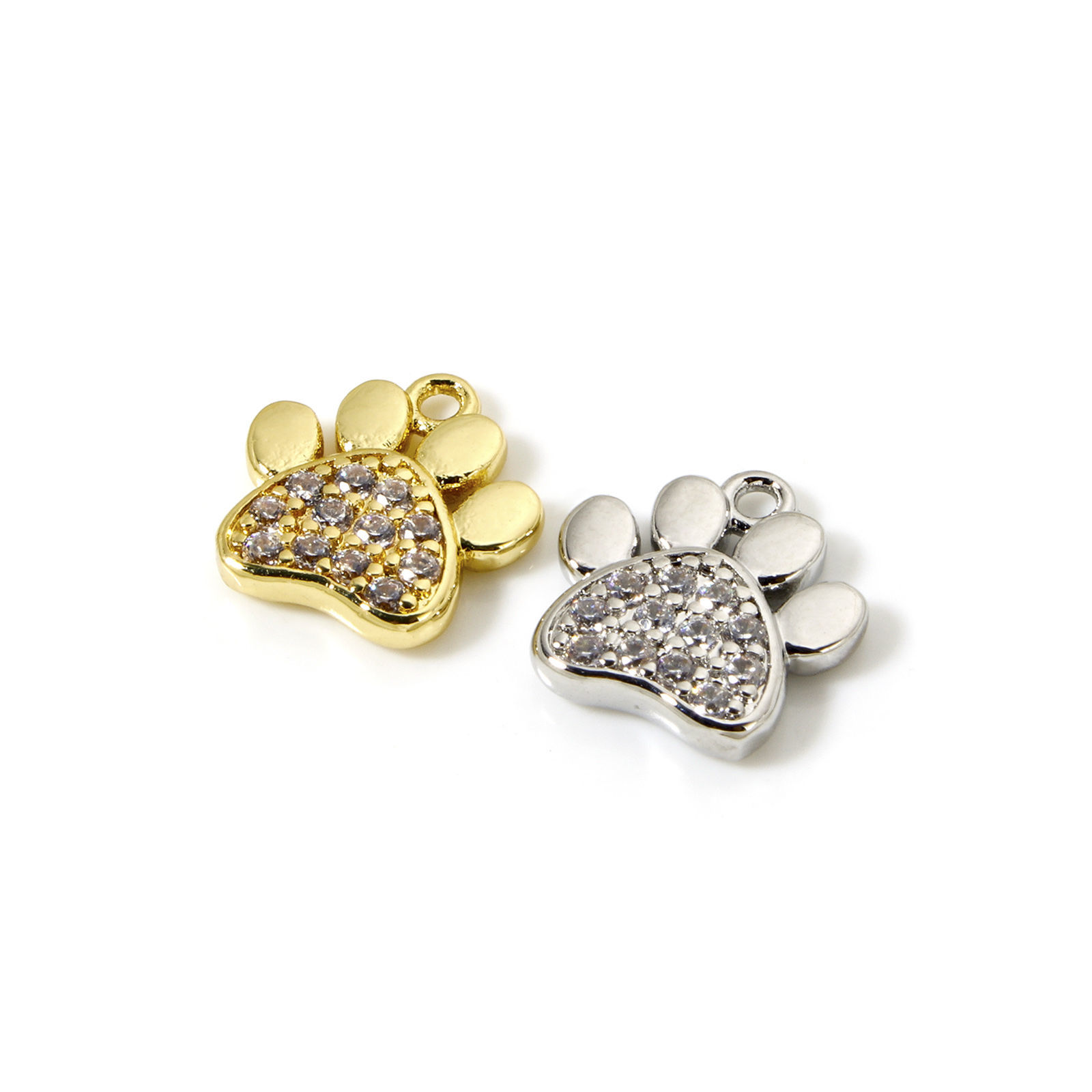 Image de 2 Pcs Breloques Mémorial d'Animaux Domestiques en Laiton Multicolore Griffe Micro Pave à Zircone Cubique Clair 12mm x 11mm