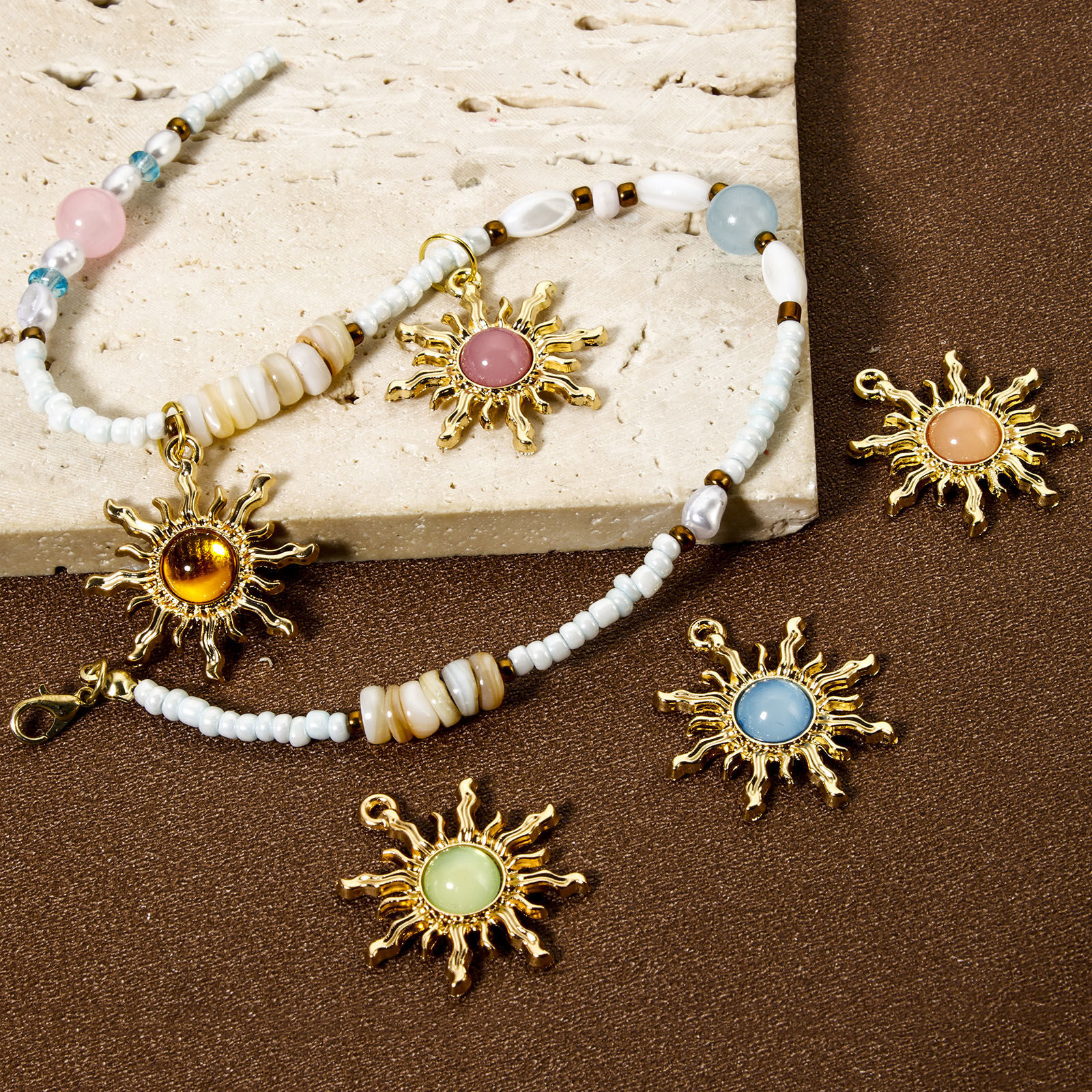 Picture of Zinc Based Alloy Galaxy Charms KC Gold Plated Multicolor Sun With Resin Cabochons 29mm x 27mm
