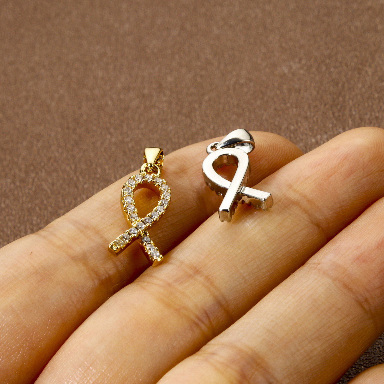 Picture of Eco-friendly Brass Charm Pendant Real Gold Plated Ribbon Clear Cubic Zirconia 20mm x 8mm