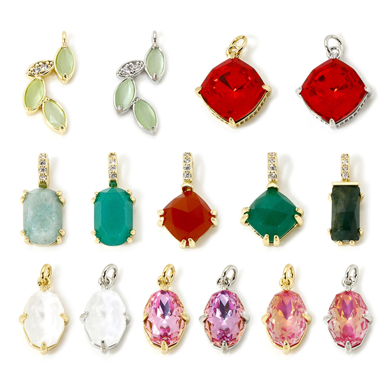 Bild von Umweltfreundlich Messing und Edelstein Charms Echtgold plattiert Geometrie