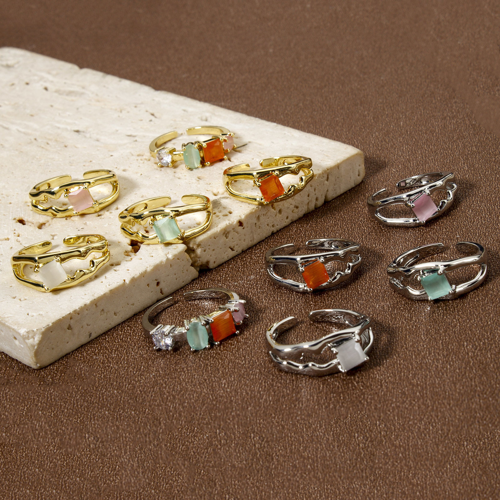 Picture of Eco-friendly Stylish Real Gold Plated Brass & Resin Open Rings For Women 16.9mm(US Size 6.5)