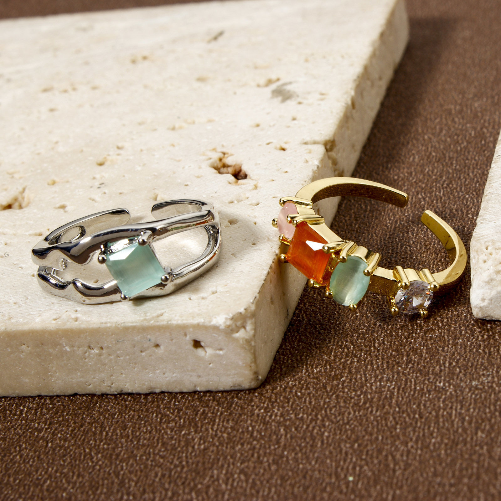 Picture of Eco-friendly Stylish Real Gold Plated Brass & Resin Open Rings For Women 16.9mm(US Size 6.5)