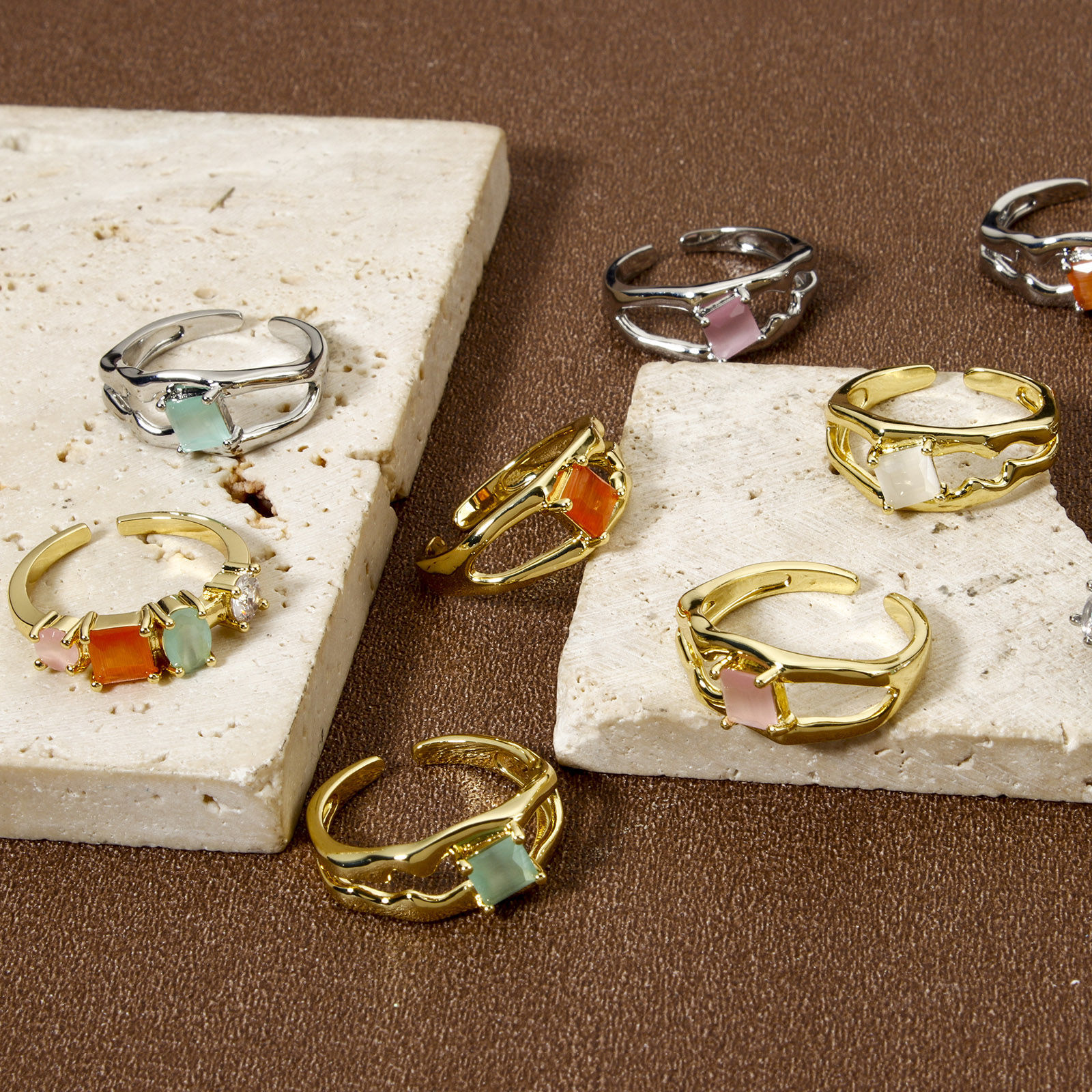 Picture of Eco-friendly Stylish Real Gold Plated Brass & Resin Open Rings For Women 16.9mm(US Size 6.5)