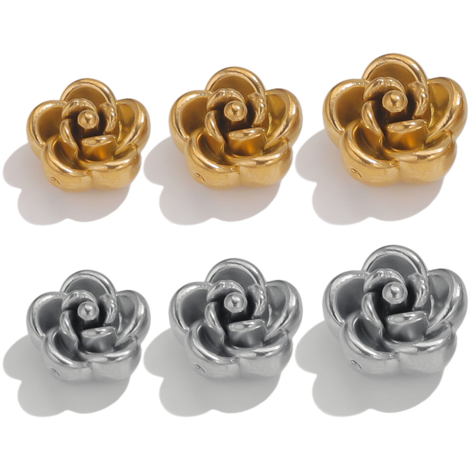 Picture of Eco-friendly 304 Stainless Steel Beads For DIY Jewelry Making Rose Flower 3D