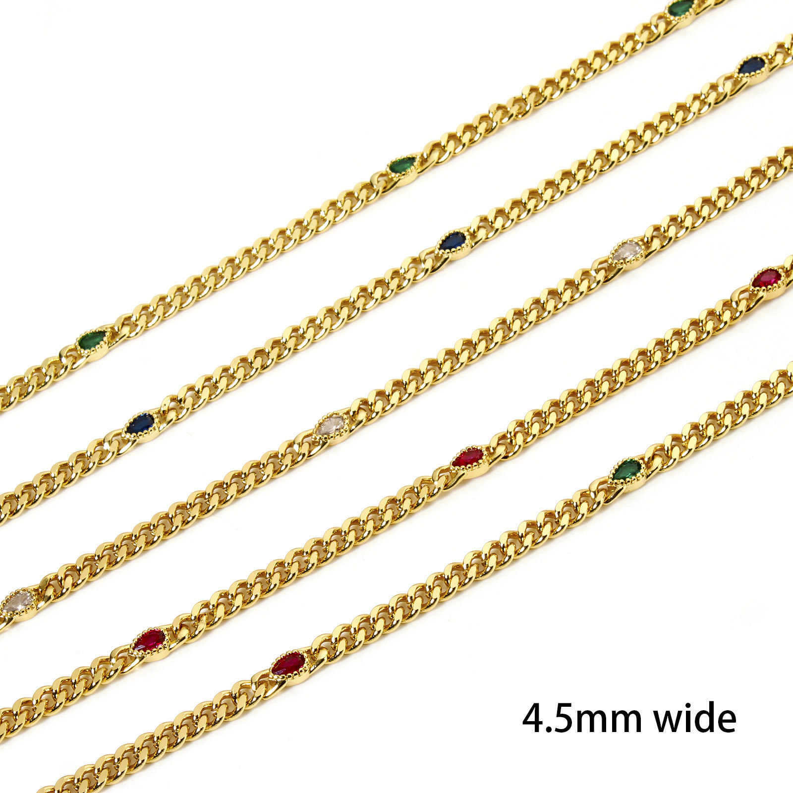 Picture of Eco-friendly Brass Curb Link Chain For Handmade DIY Jewelry Making Findings Drop 18K Real Gold Plated 4.5mm