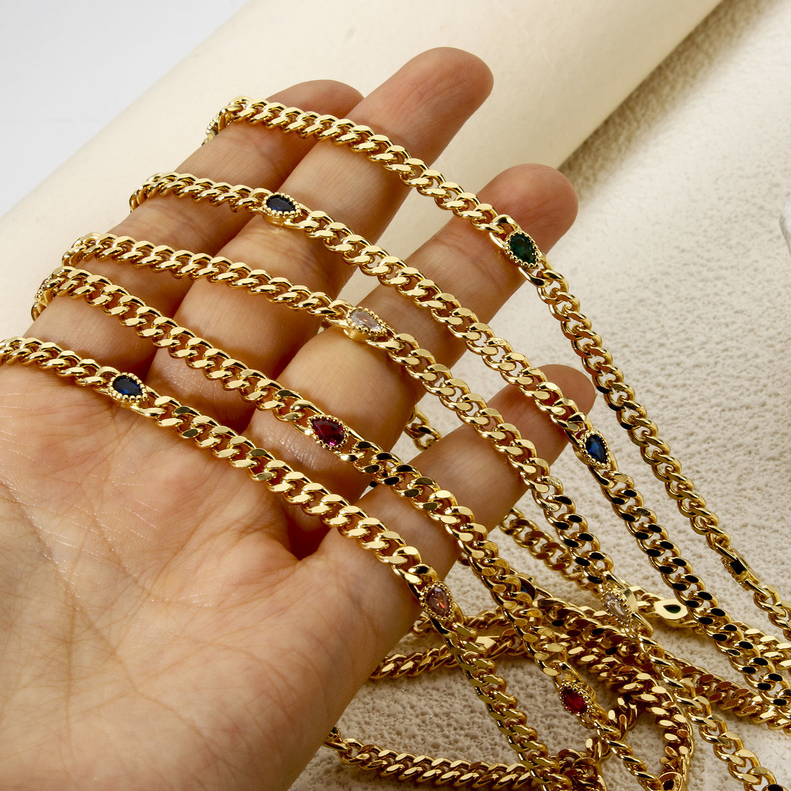 Picture of Eco-friendly Brass Curb Link Chain For Handmade DIY Jewelry Making Findings Drop 18K Real Gold Plated 4.5mm