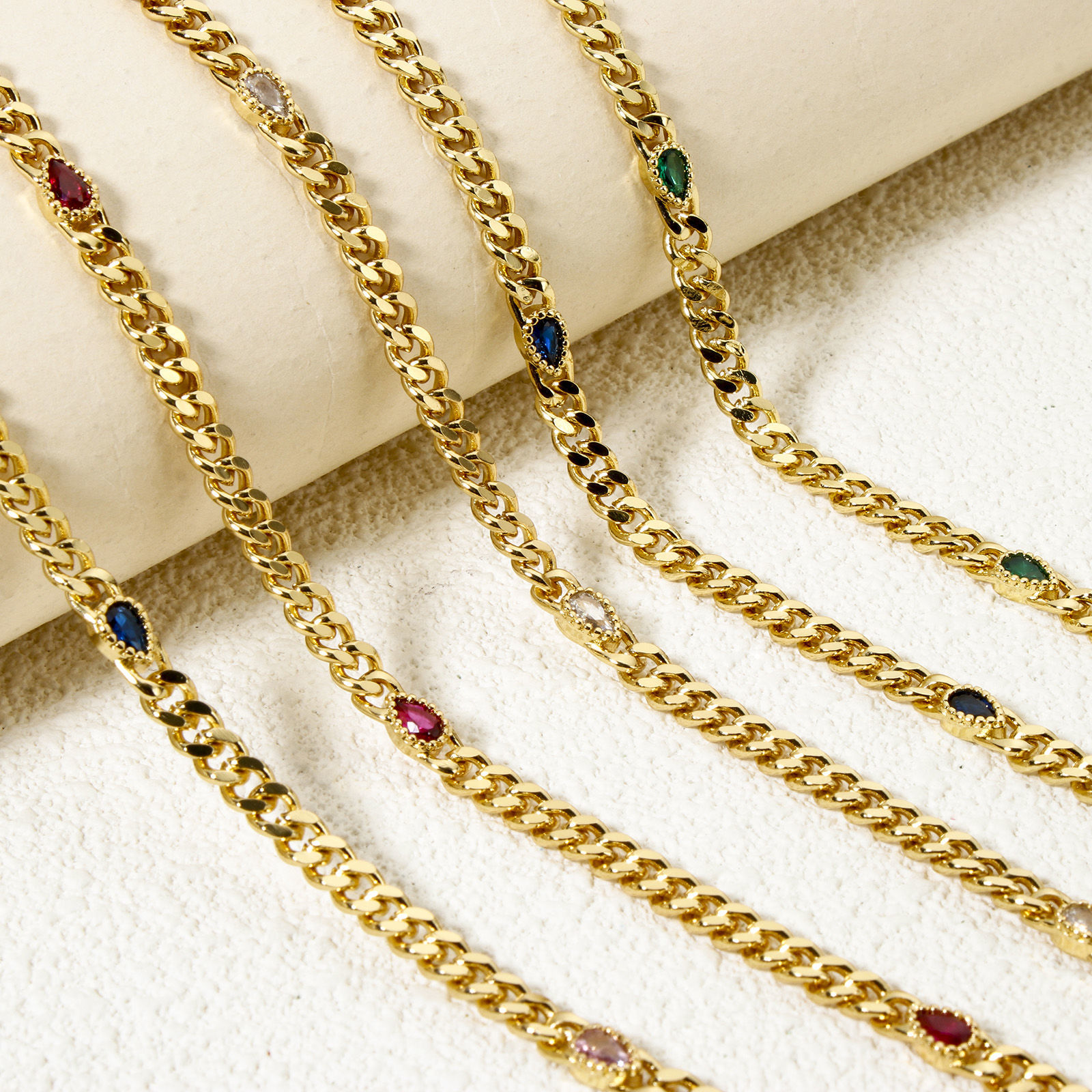 Picture of Eco-friendly Brass Curb Link Chain For Handmade DIY Jewelry Making Findings Drop 18K Real Gold Plated 4.5mm
