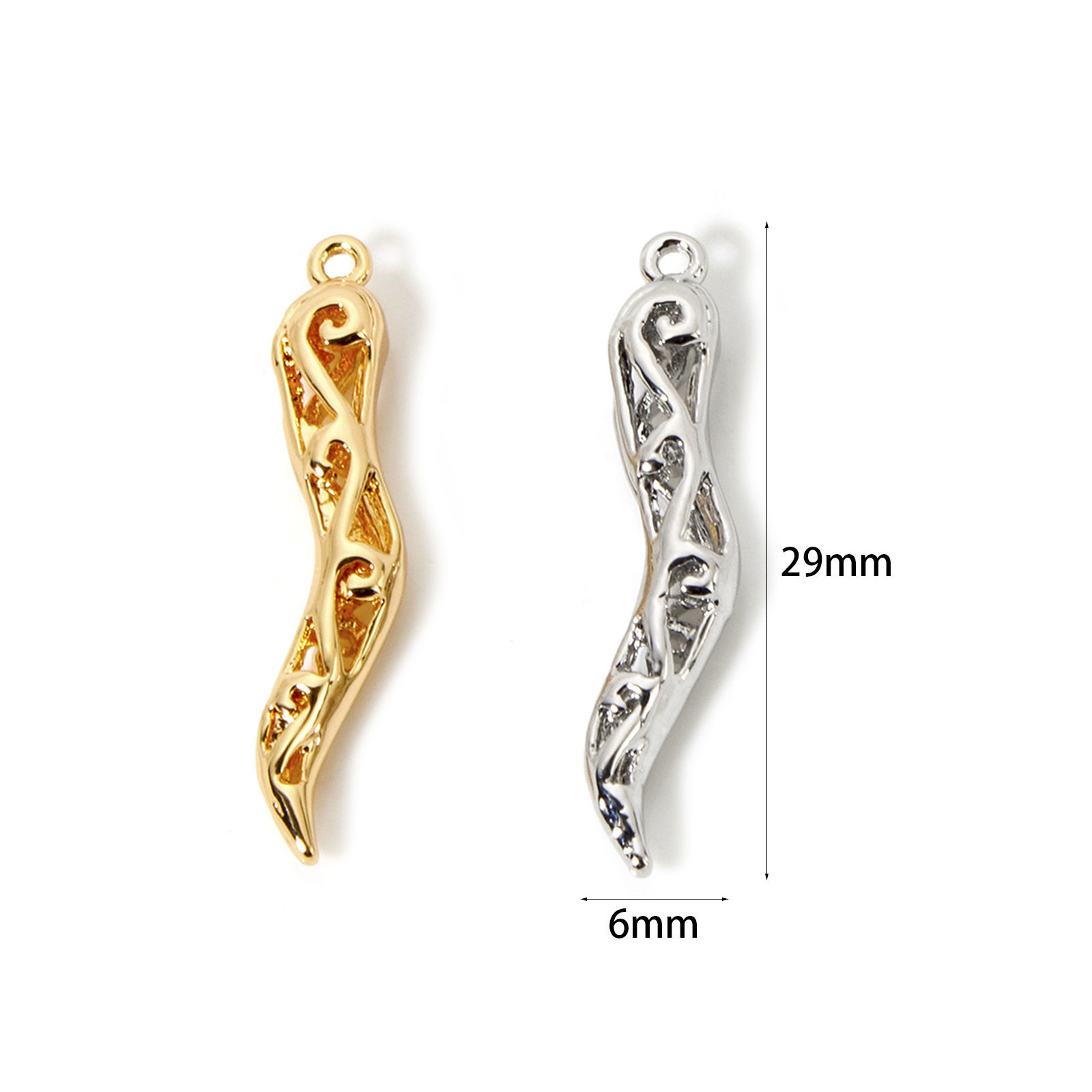 Image de 2 Pcs Breloques Collection Végétale Respectueux de la Nature en Laiton Plaqué Or Véritable Piment 3D 29mm x 6mm