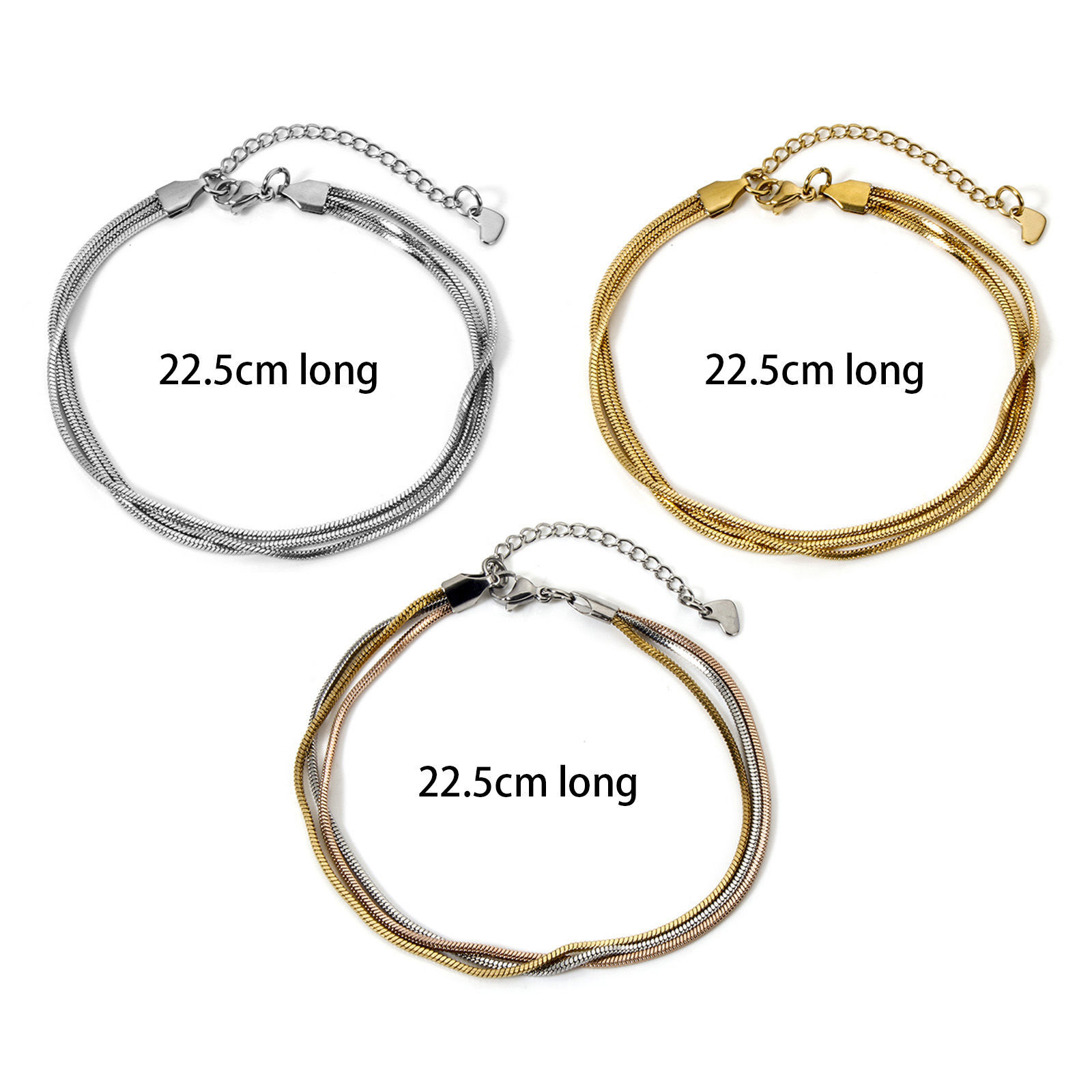 Picture of Eco-friendly Dainty Stylish Multicolor 304 Stainless Steel Snake Chain Multilayer Layered Anklet For Women Party 22.5cm(8 7/8") long