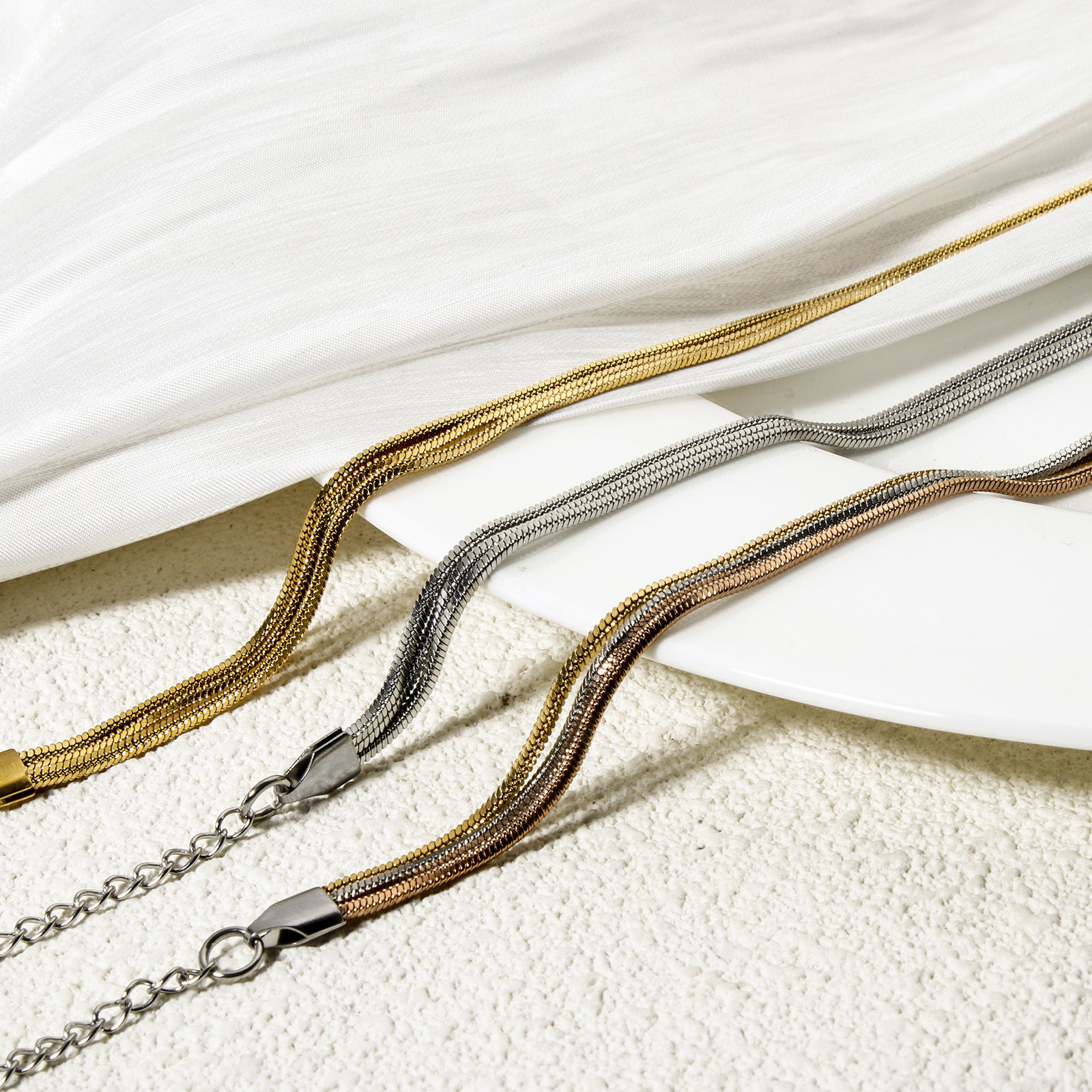 Picture of Eco-friendly Dainty Stylish Multicolor 304 Stainless Steel Snake Chain Multilayer Layered Anklet For Women Party 22.5cm(8 7/8") long