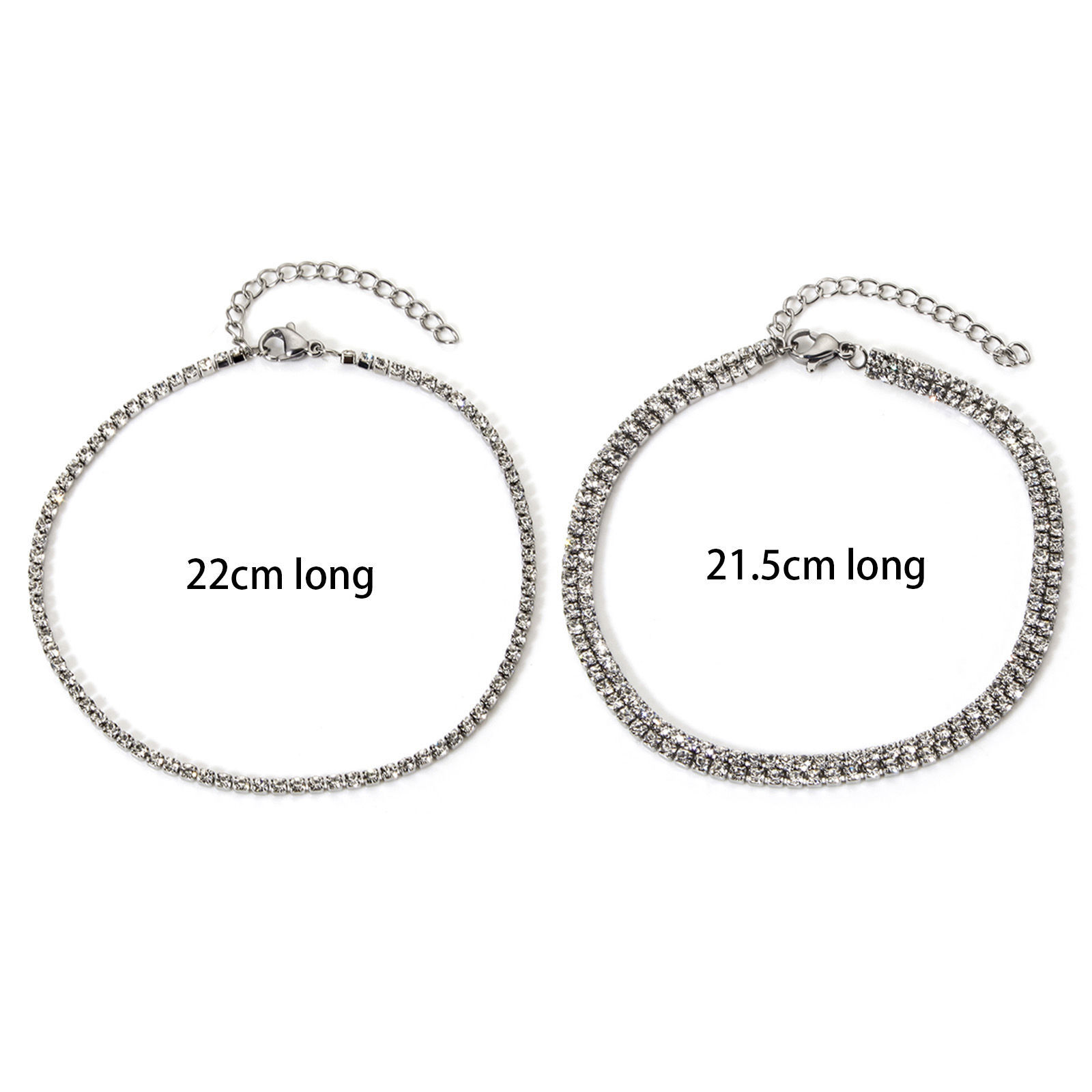 Imagen de 1 Unidad Respetuoso del Medio Ambiente Elegante Tono de Plata 304 Acero Inoxidable y Diamantes de Imitación Rhinestone Cadena Estrecha Tobilleras Para Mujeres Fiesta