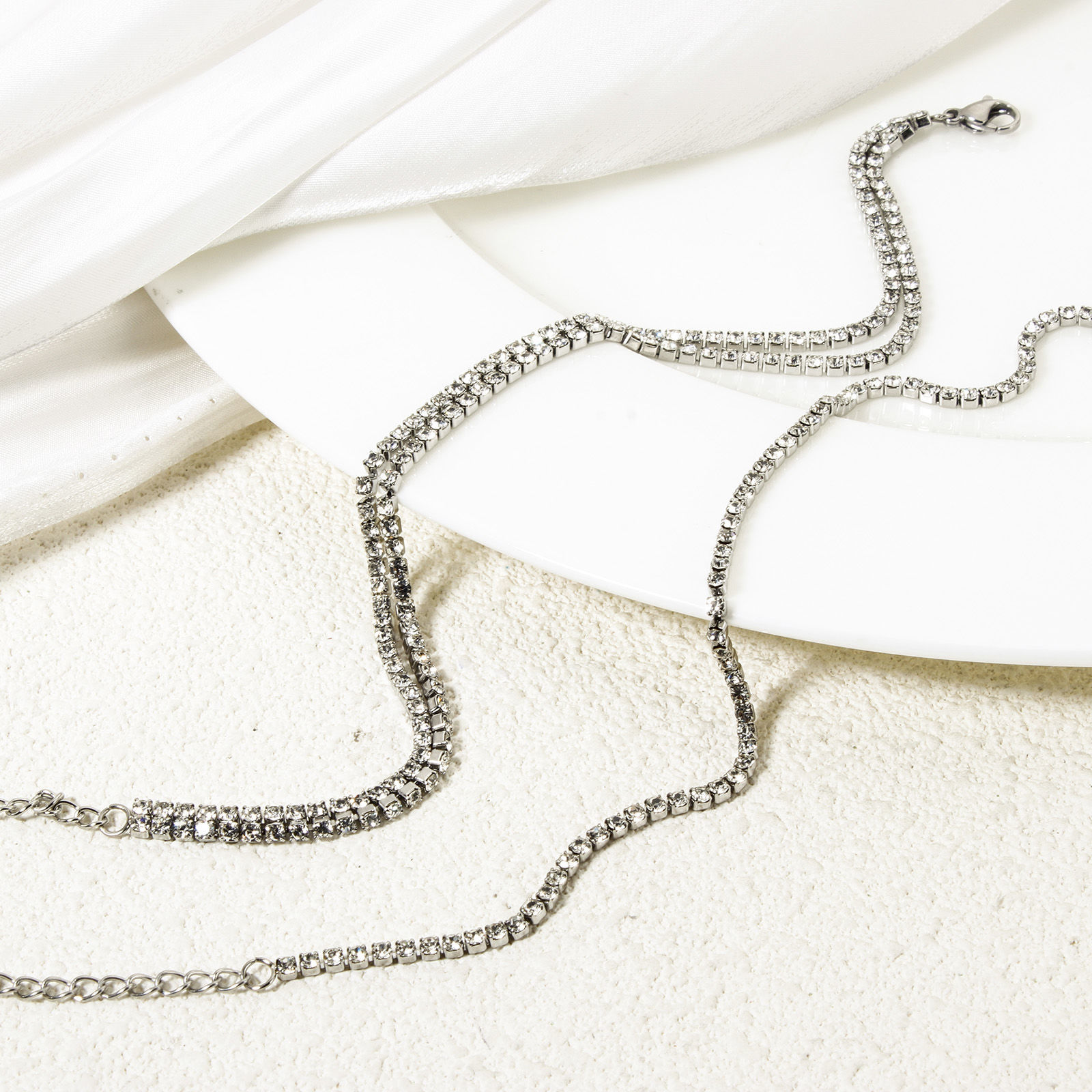 Picture of Eco-friendly Retro Silver Tone 304 Stainless Steel & Rhinestone Cup Chain Bracelets For Women Party 17cm(6.7") long