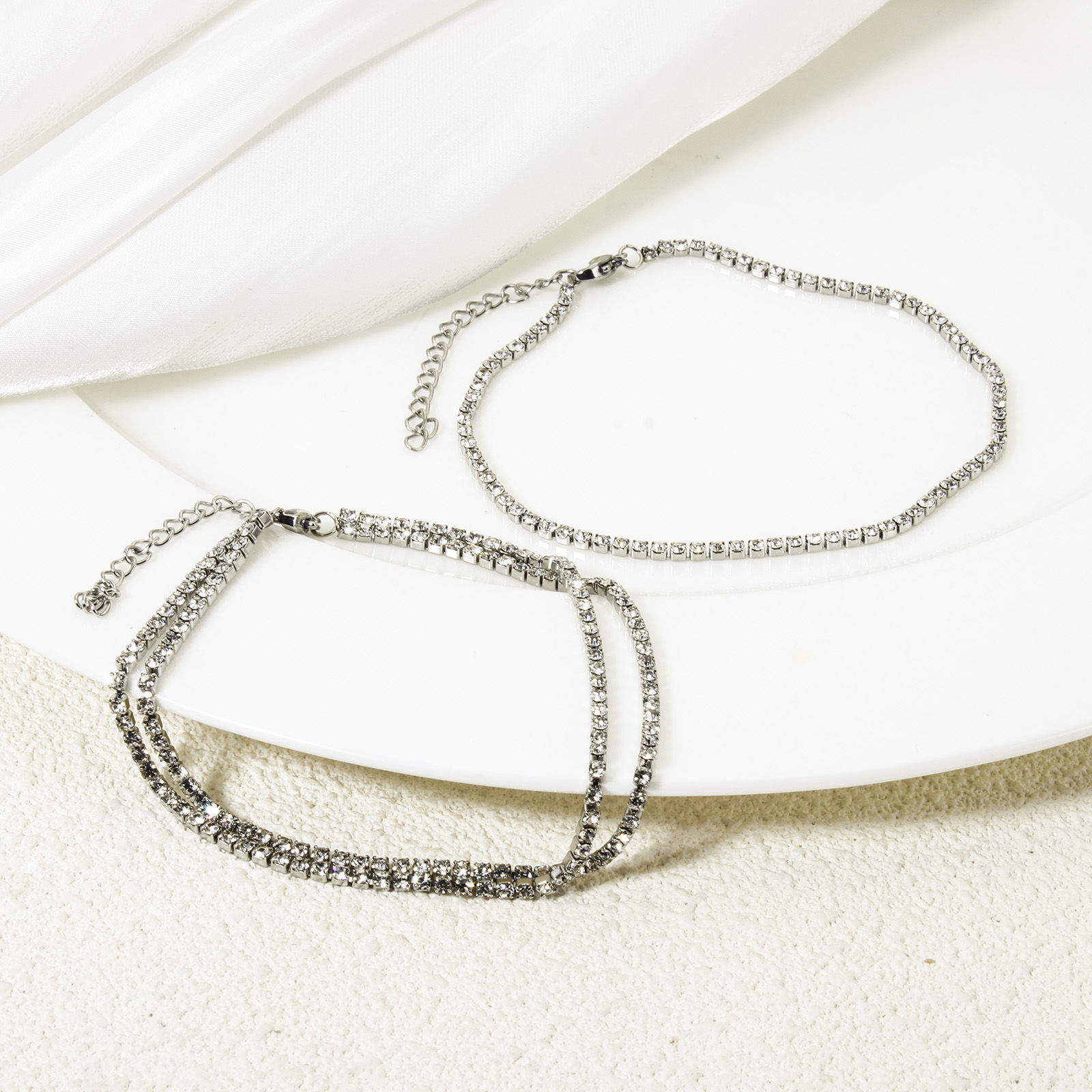 Picture of Eco-friendly Retro Silver Tone 304 Stainless Steel & Rhinestone Cup Chain Bracelets For Women Party 17cm(6.7") long
