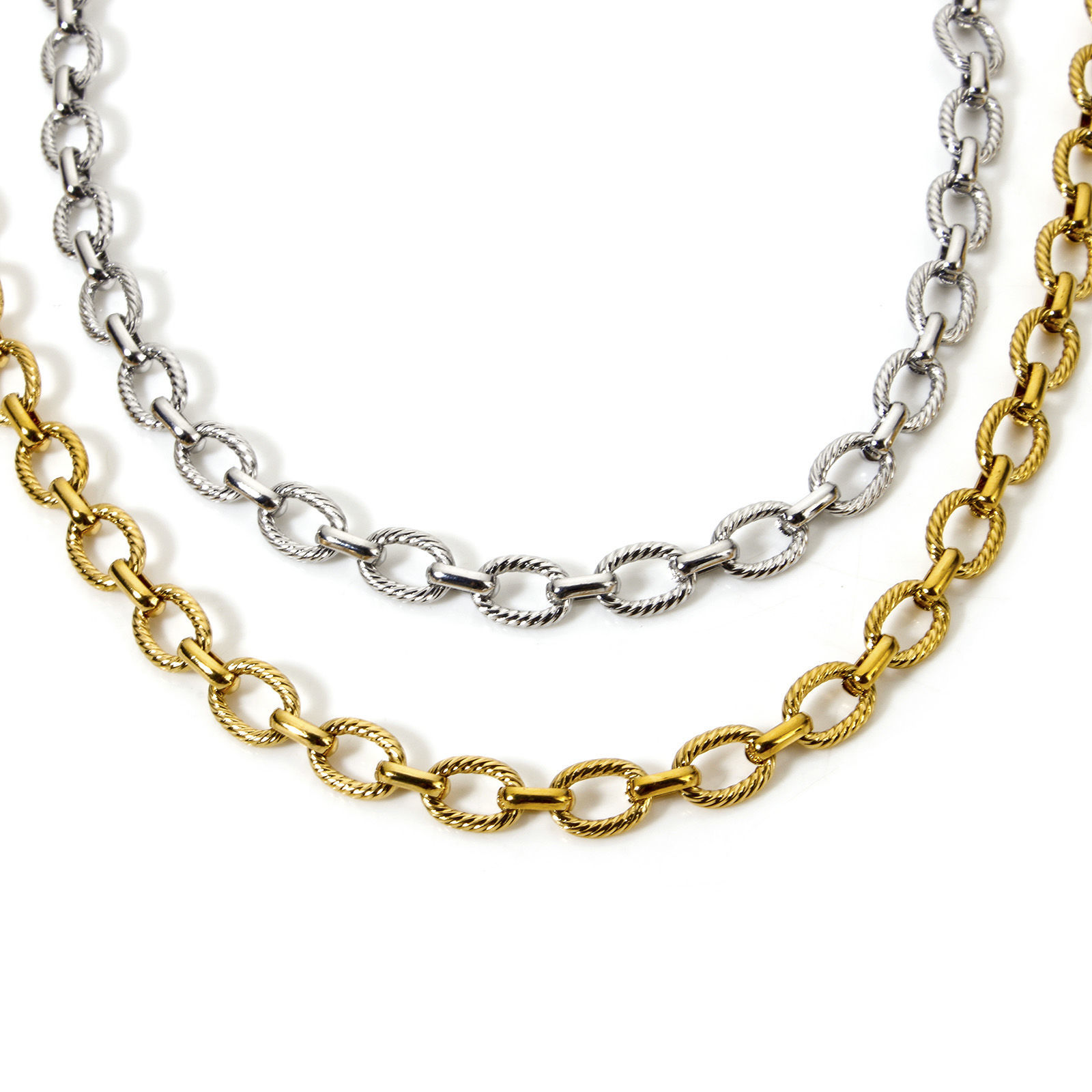 Picture of Eco-friendly Retro Multicolor 304 Stainless Steel Link Cable Chain Necklace For Women Party 40cm(15.7") long, Chain Size: 7mm