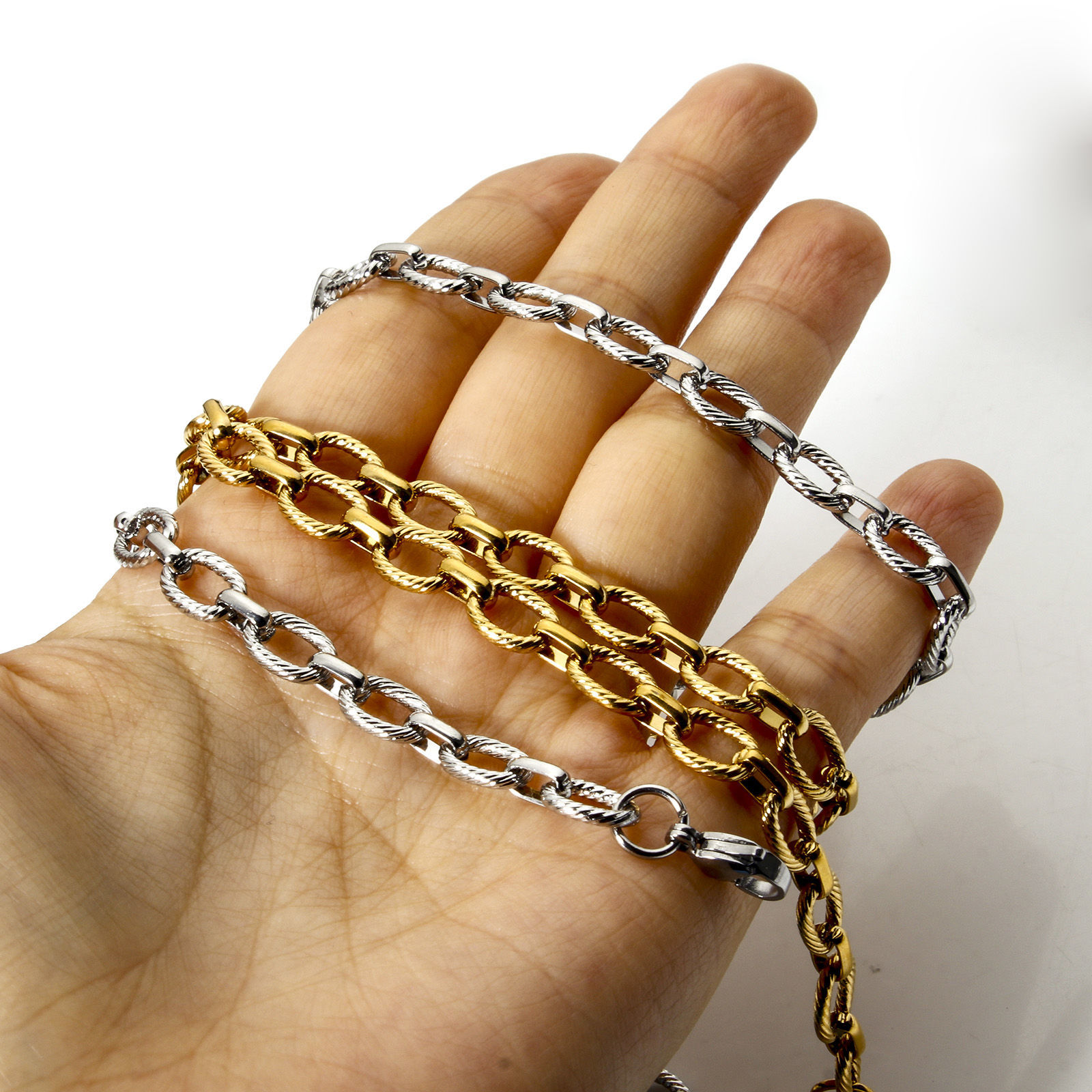 Picture of Eco-friendly Retro Multicolor 304 Stainless Steel Link Cable Chain Necklace For Women Party 40cm(15.7") long, Chain Size: 7mm