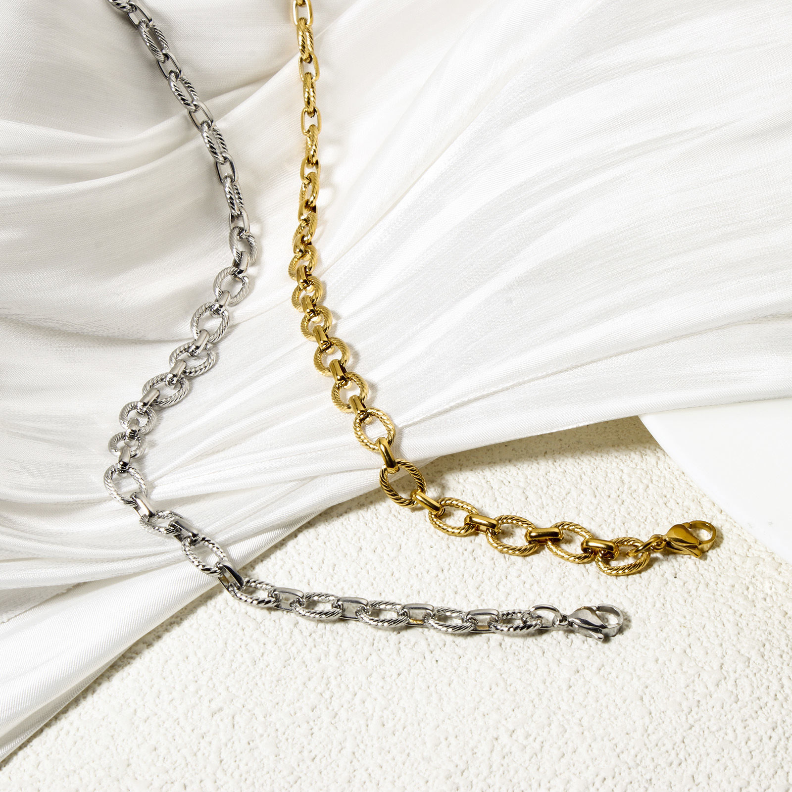 Picture of Eco-friendly Retro Multicolor 304 Stainless Steel Link Cable Chain Necklace For Women Party 40cm(15.7") long, Chain Size: 7mm