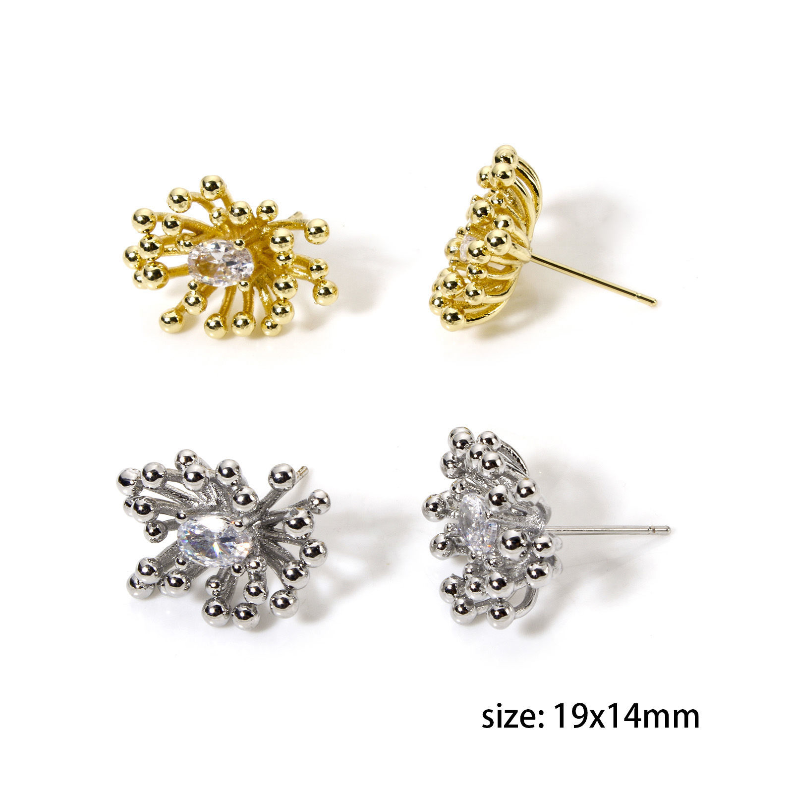 Picture of Eco-friendly Stylish Exquisite Real Gold Plated Brass & Cubic Zirconia Flower Ear Post Stud Earrings For Women 19mm x 14mm, Post/ Wire Size: (21 gauge)