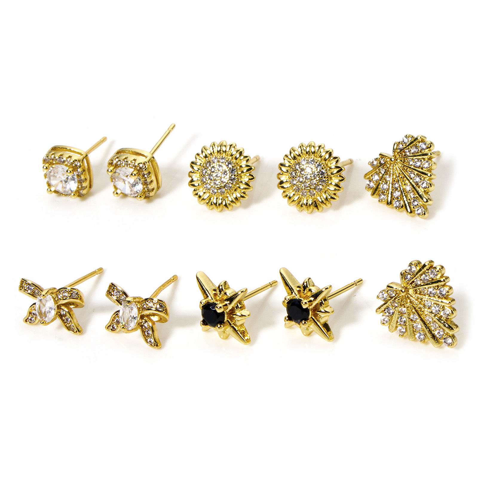 Picture of Eco-friendly Stylish Exquisite 18K Real Gold Plated Brass & Cubic Zirconia Ear Post Stud Earrings For Women