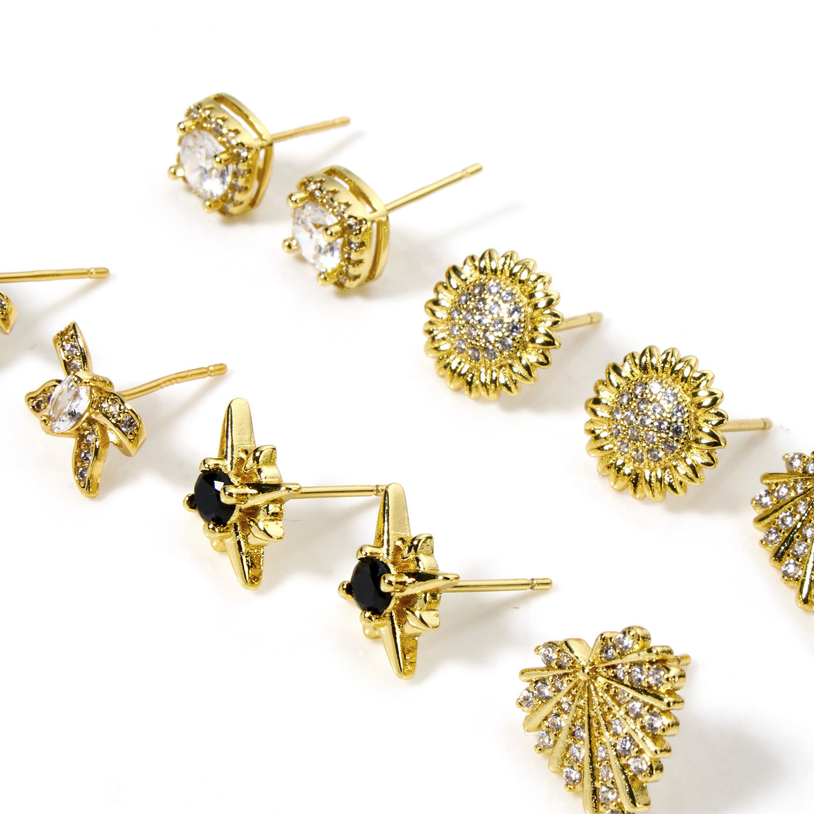 Picture of Eco-friendly Stylish Exquisite 18K Real Gold Plated Brass & Cubic Zirconia Ear Post Stud Earrings For Women