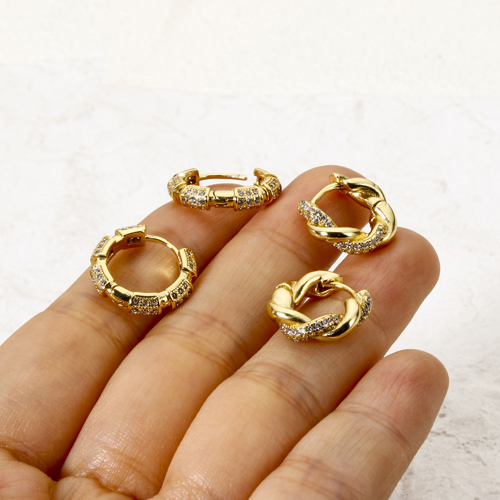 Picture of Eco-friendly Stylish 18K Real Gold Plated Brass & Cubic Zirconia Circle Ring Micro Pave Hoop Earrings For Women Party