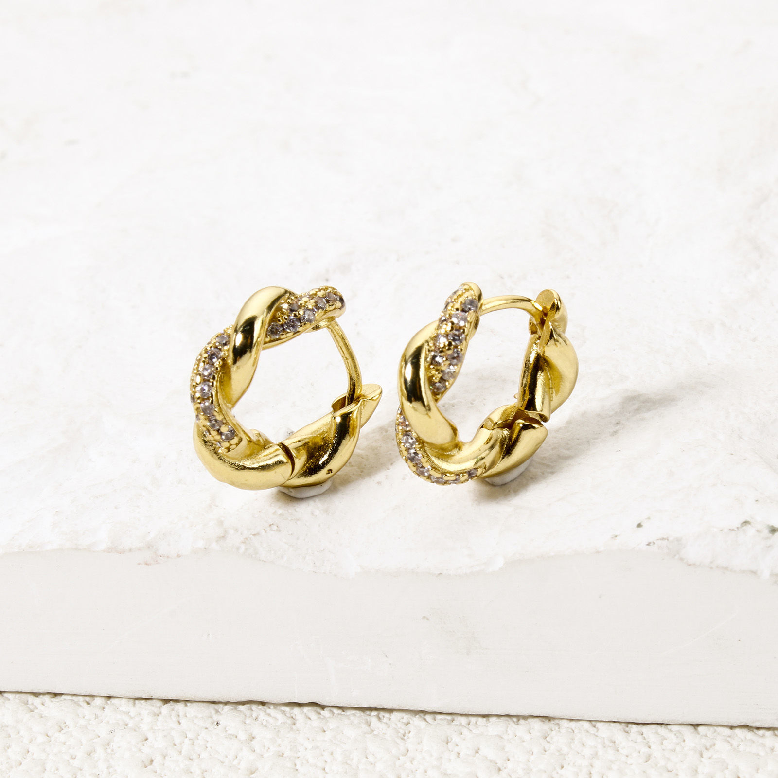 Picture of Eco-friendly Stylish 18K Real Gold Plated Brass & Cubic Zirconia Circle Ring Micro Pave Hoop Earrings For Women Party