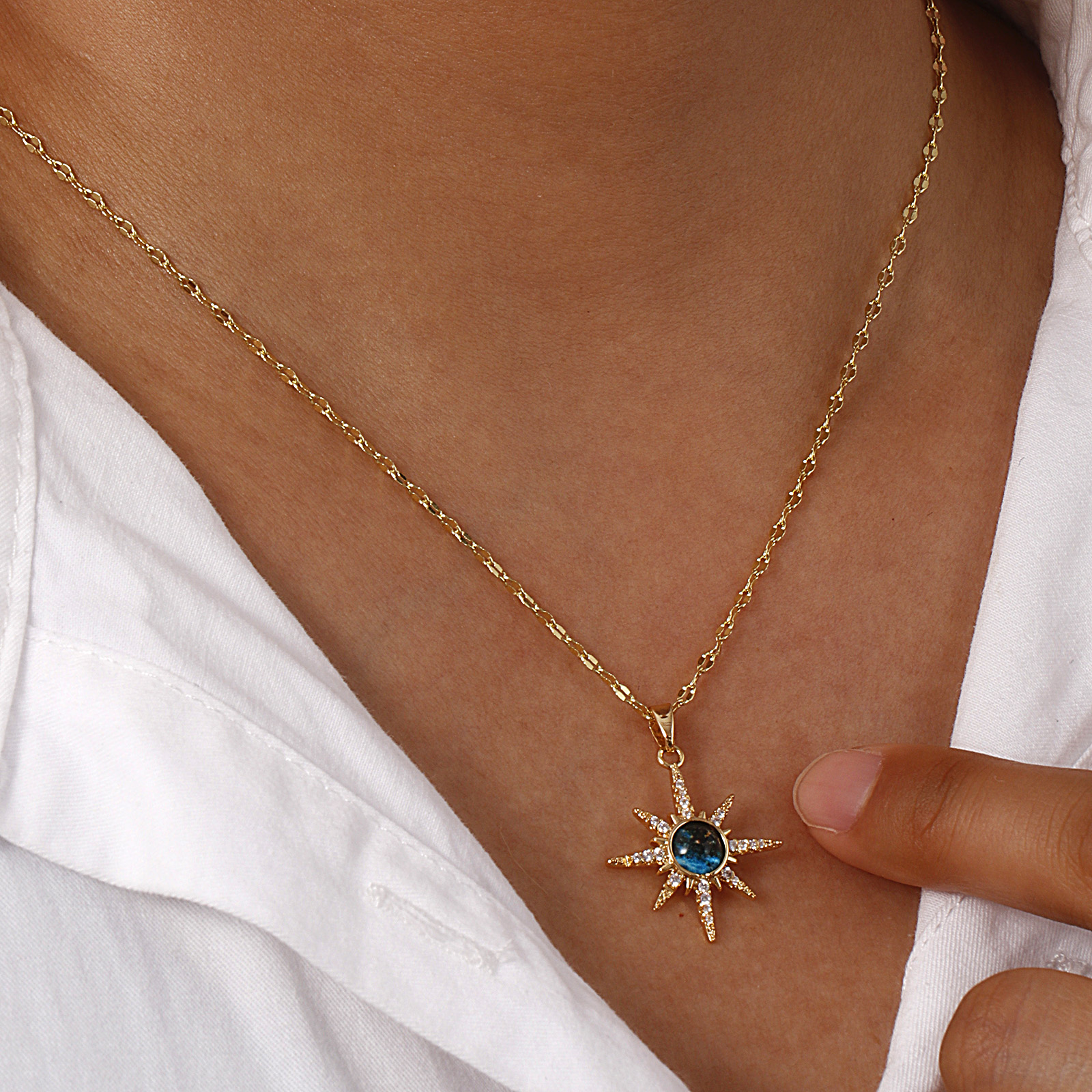 Picture of Eco-friendly Exquisite Starry Sky Planet Luxury Inlaid Zircon Galaxy 18K Real Gold Plated Brass & Glass Lips Chain Pendant Charm Necklace For Women 45cm(17.7") + 5cm(2") long