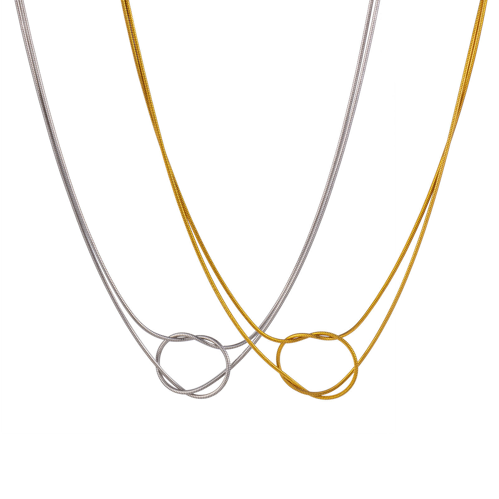 Picture of Eco-friendly Minimalist Elegant 304 Stainless Steel Snake Chain Knot Multilayer Choker Necklace For Women Gift