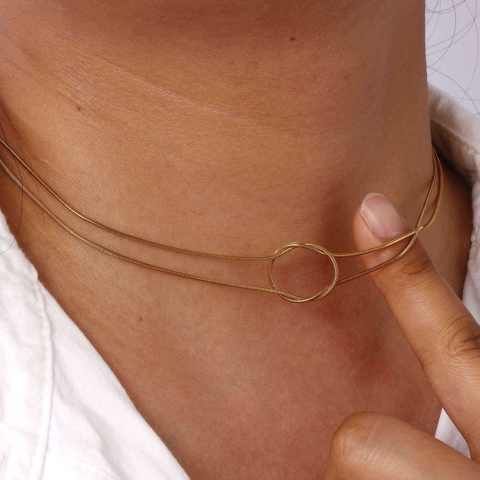 Picture of Eco-friendly Minimalist Elegant 304 Stainless Steel Snake Chain Knot Multilayer Choker Necklace For Women Gift