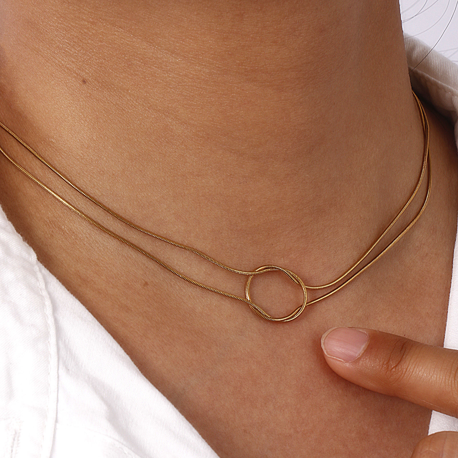 Picture of Eco-friendly Minimalist Elegant 304 Stainless Steel Snake Chain Knot Multilayer Choker Necklace For Women Gift