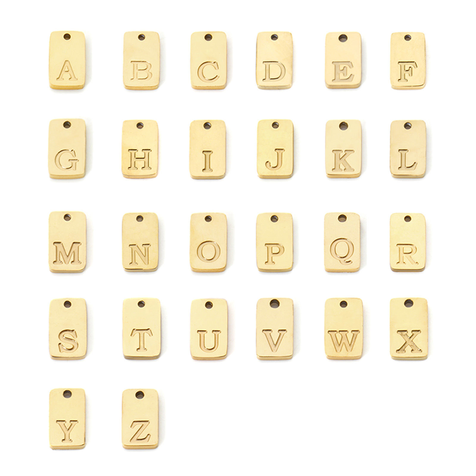 Picture of Vacuum Plating 304 Stainless Steel Mini Charms 18K Gold Plated Rectangle Capital Alphabet Initial Letter Message " A-Z " 10mm x 6mm