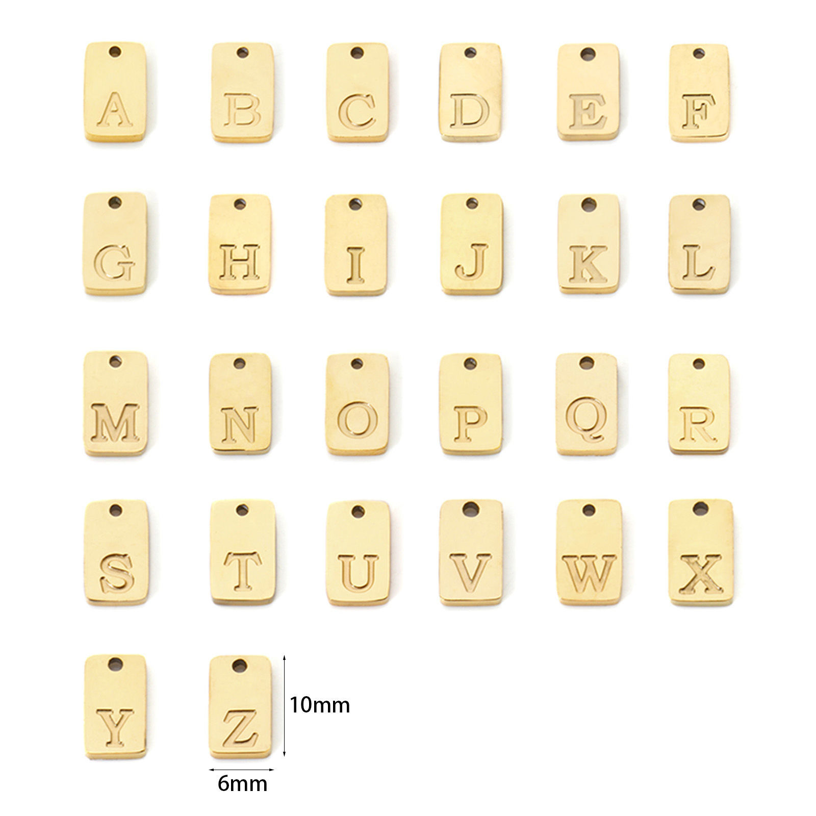 Picture of Vacuum Plating 304 Stainless Steel Mini Charms 18K Gold Plated Rectangle Capital Alphabet Initial Letter Message " A-Z " 10mm x 6mm