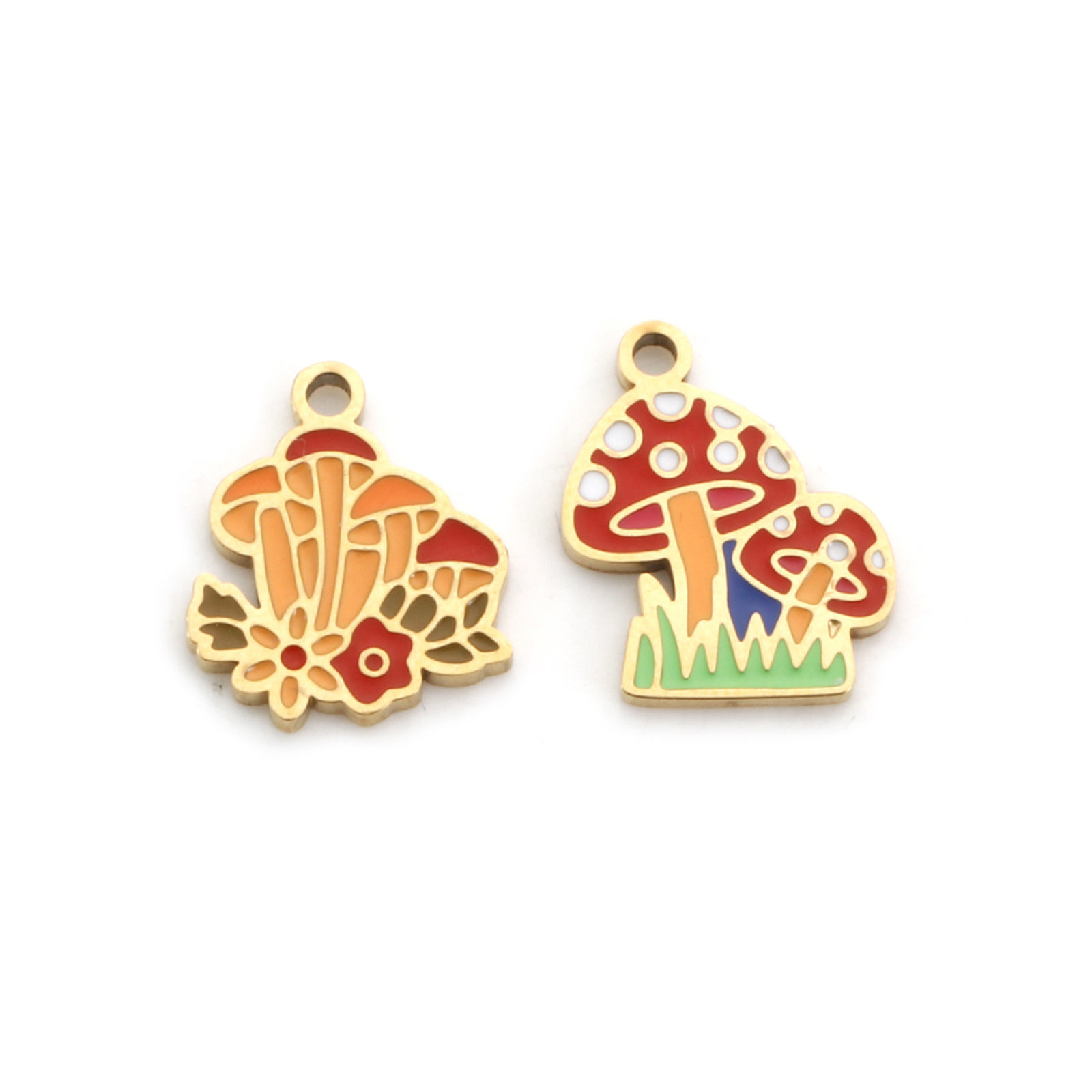 Picture of Eco-friendly PVD Vacuum Plating 304 Stainless Steel Charms 18K Gold Plated Multicolor Mushroom Enamel