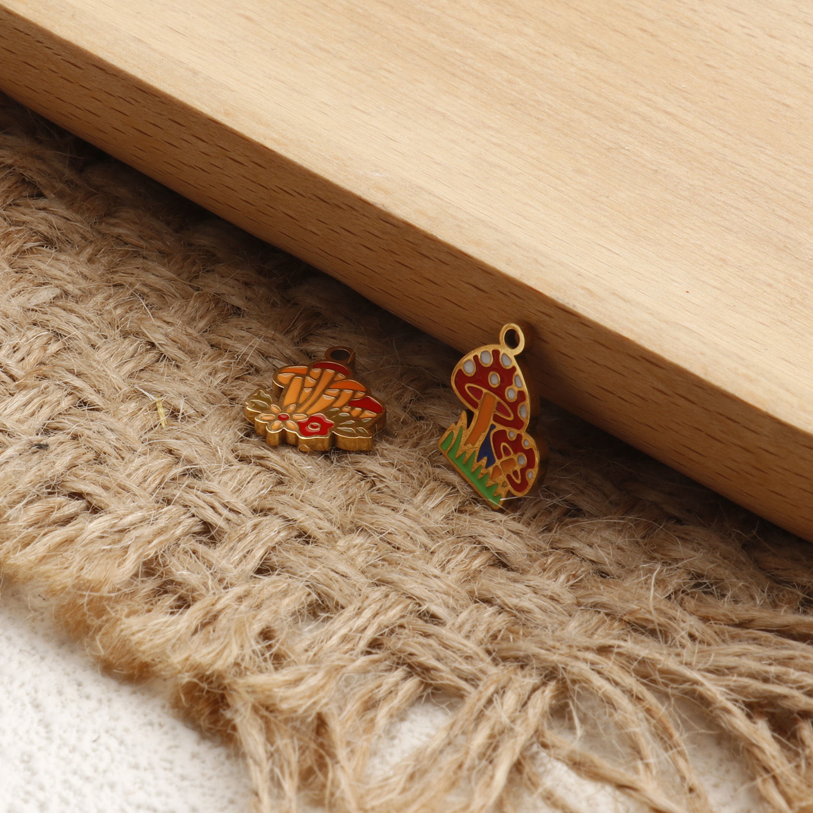Picture of Eco-friendly PVD Vacuum Plating 304 Stainless Steel Charms 18K Gold Plated Multicolor Mushroom Enamel